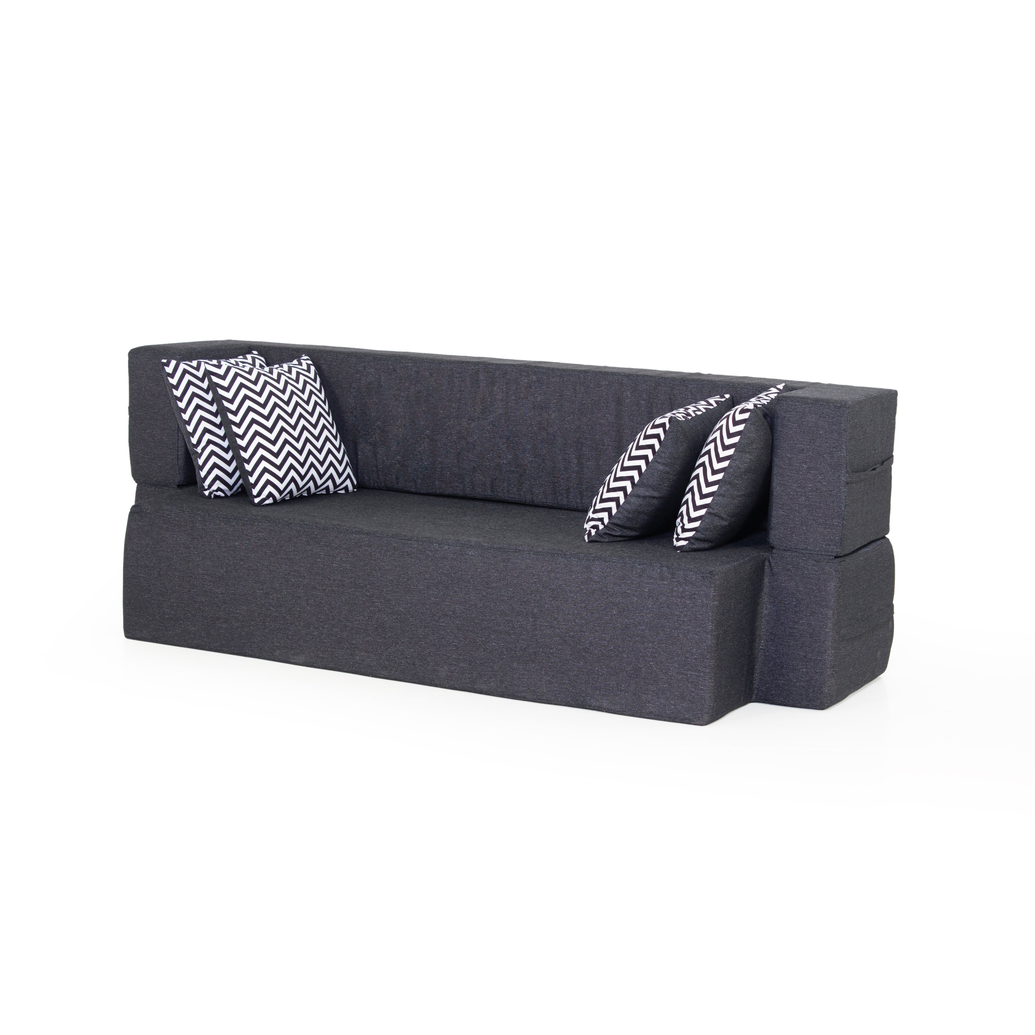 Zen 3-seater Jute Sofa Cum Bed In Black Colour