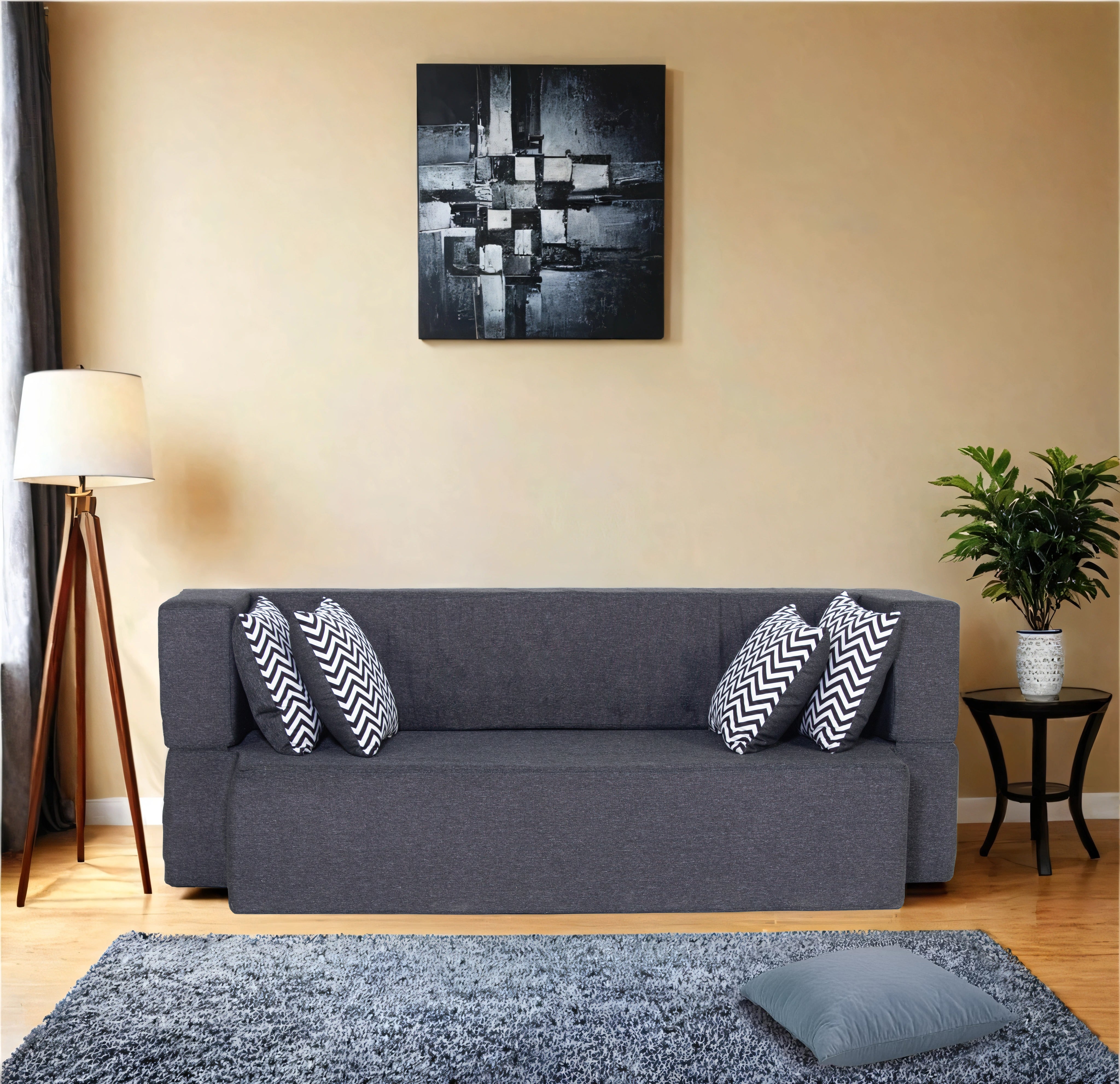 Zen 3-seater Jute Sofa Cum Bed In Black Colour