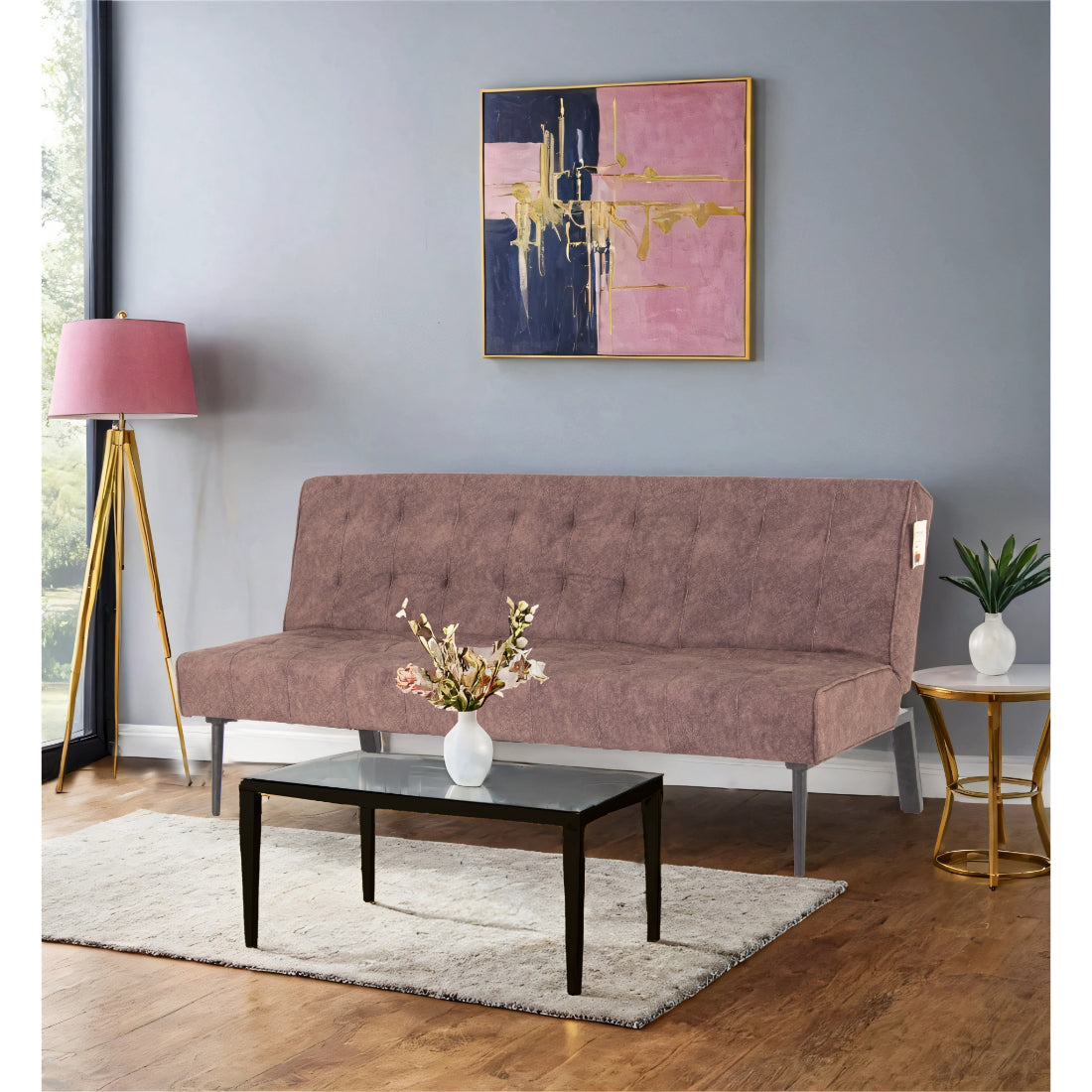 Peachtree Nidra Three Seater Sofa cum Bed Swed Fabric (Brown) - Peachtree Home
