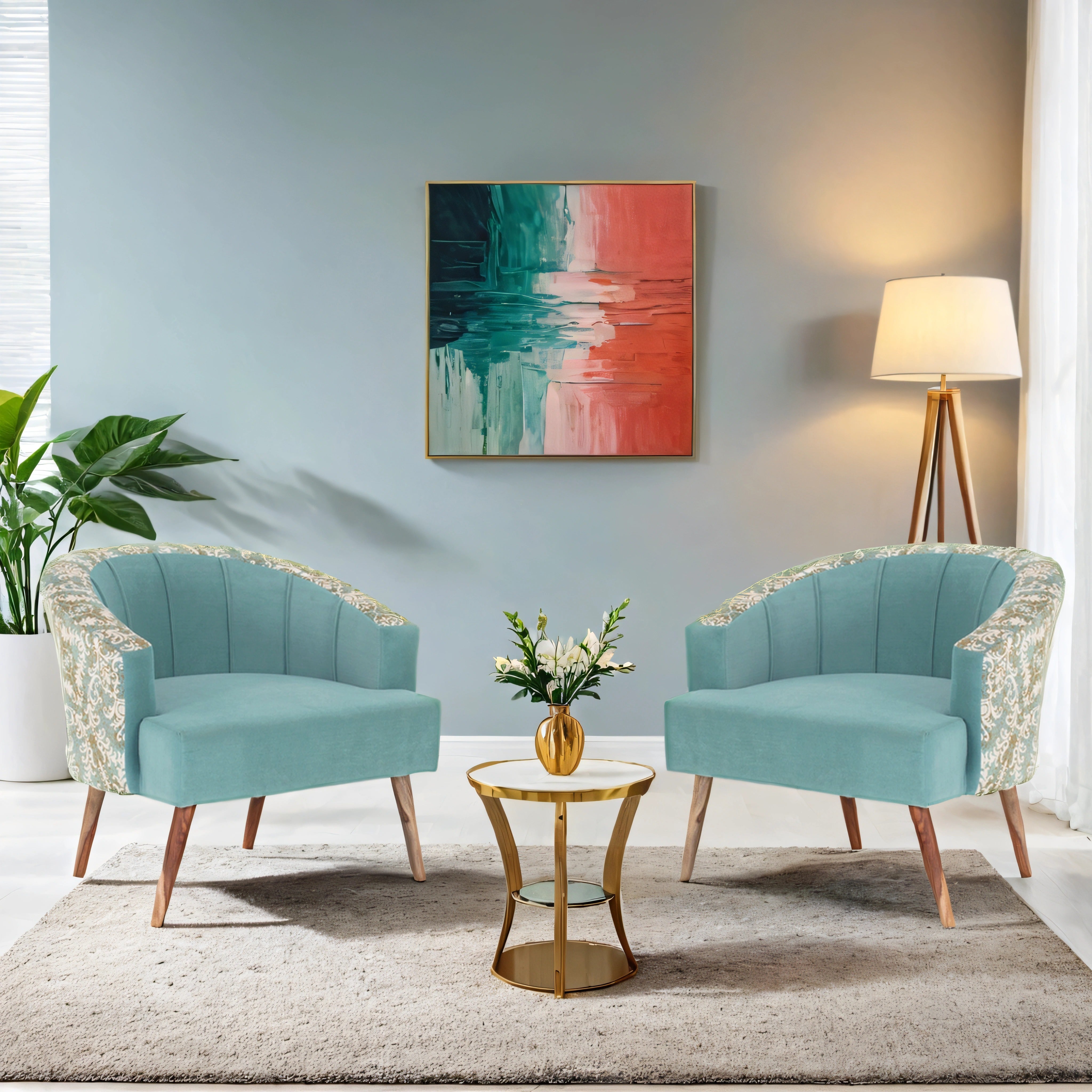 Nova Printed Velvet Chair With Arm For Living Room (Set Of 2) - Peachtree Home