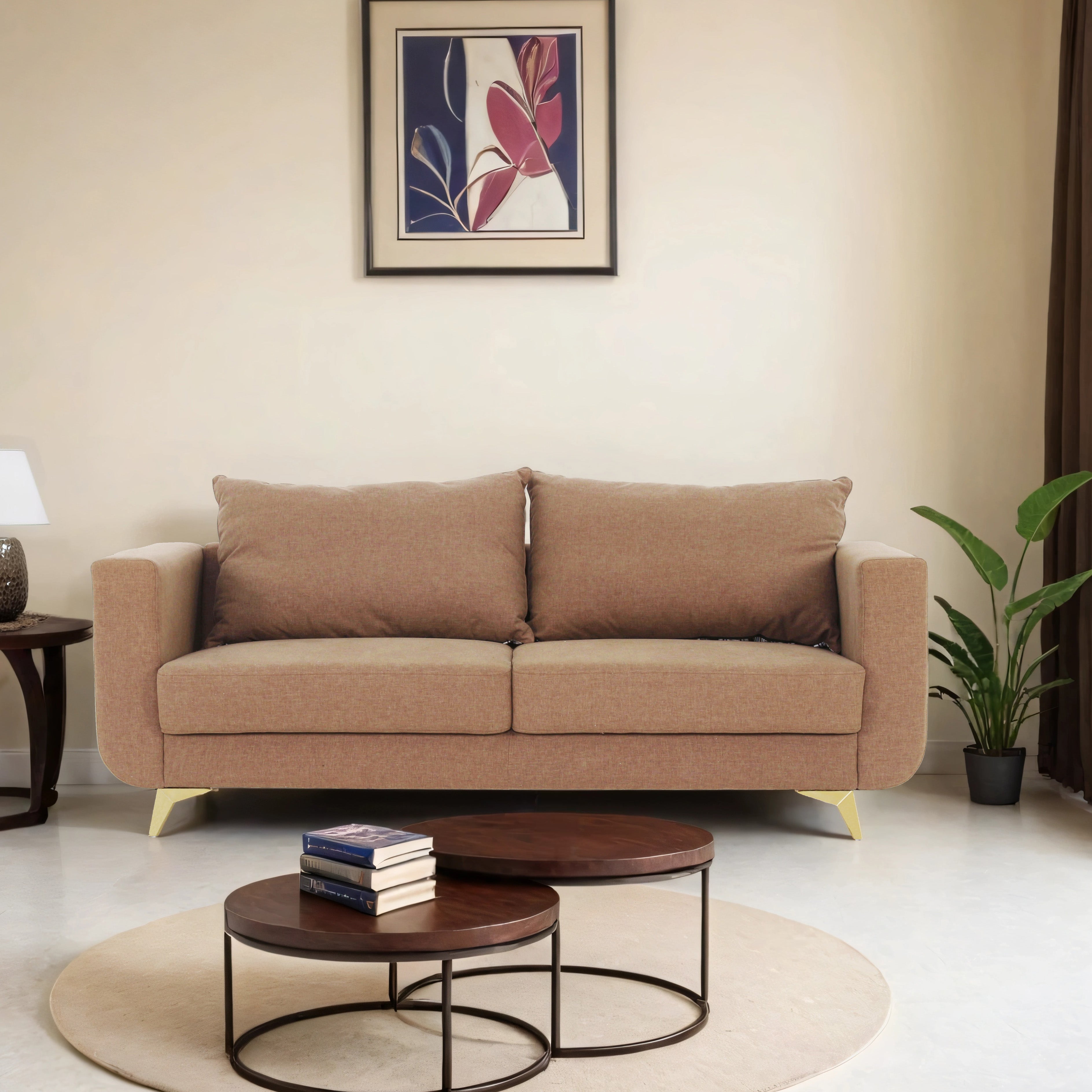 RIO 3-Seater Cotton Sofa In Light Brown Colour - Peachtree Home