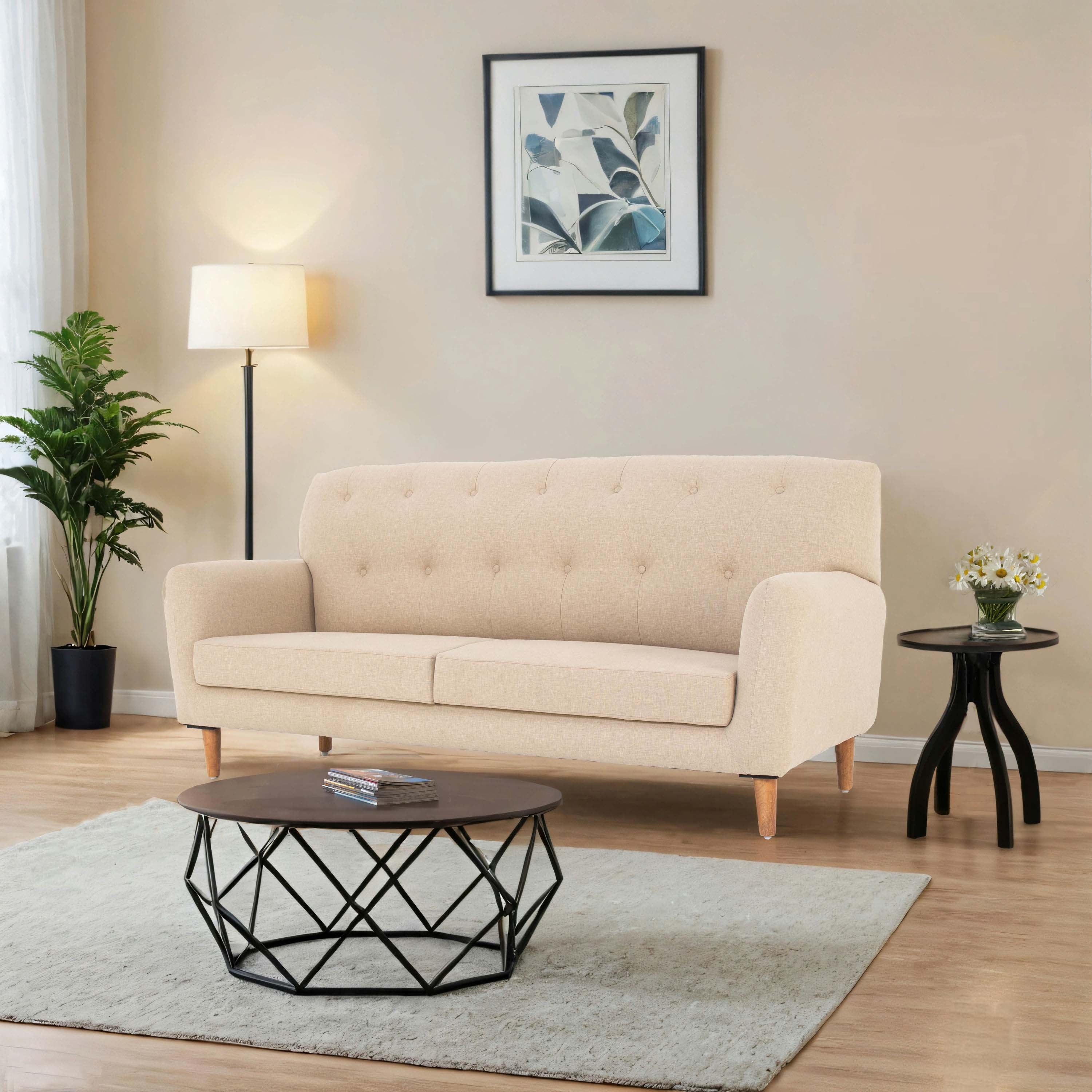 Tuxido 3-Seater Cotton Sofa In Beige Colour - Peachtree Home