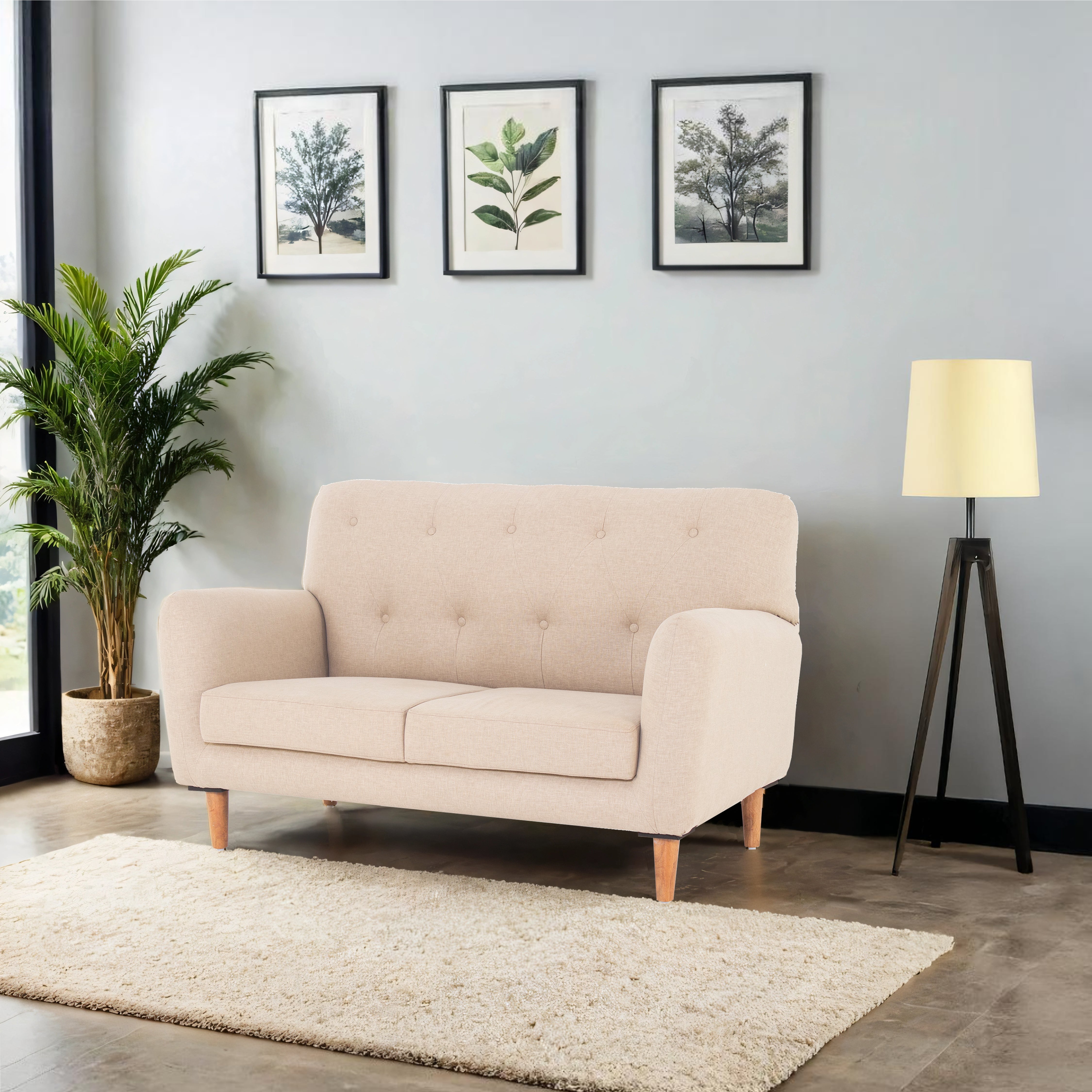Tuxido 2-Seater Cotton Sofa In Biege Colour - Peachtree Home