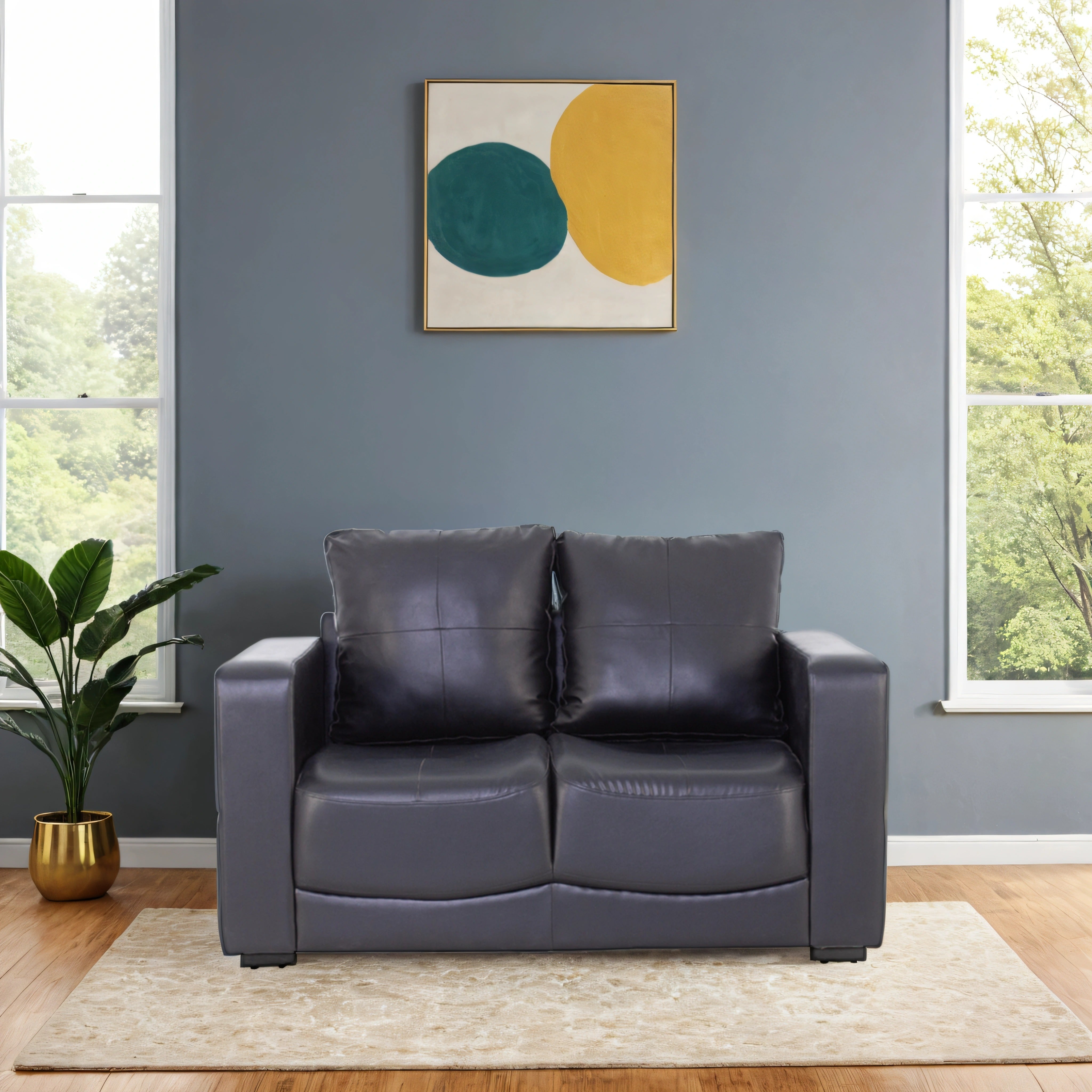 Orchid Leatherite 2-Seater Sofa In Black Colour - Peachtree Home