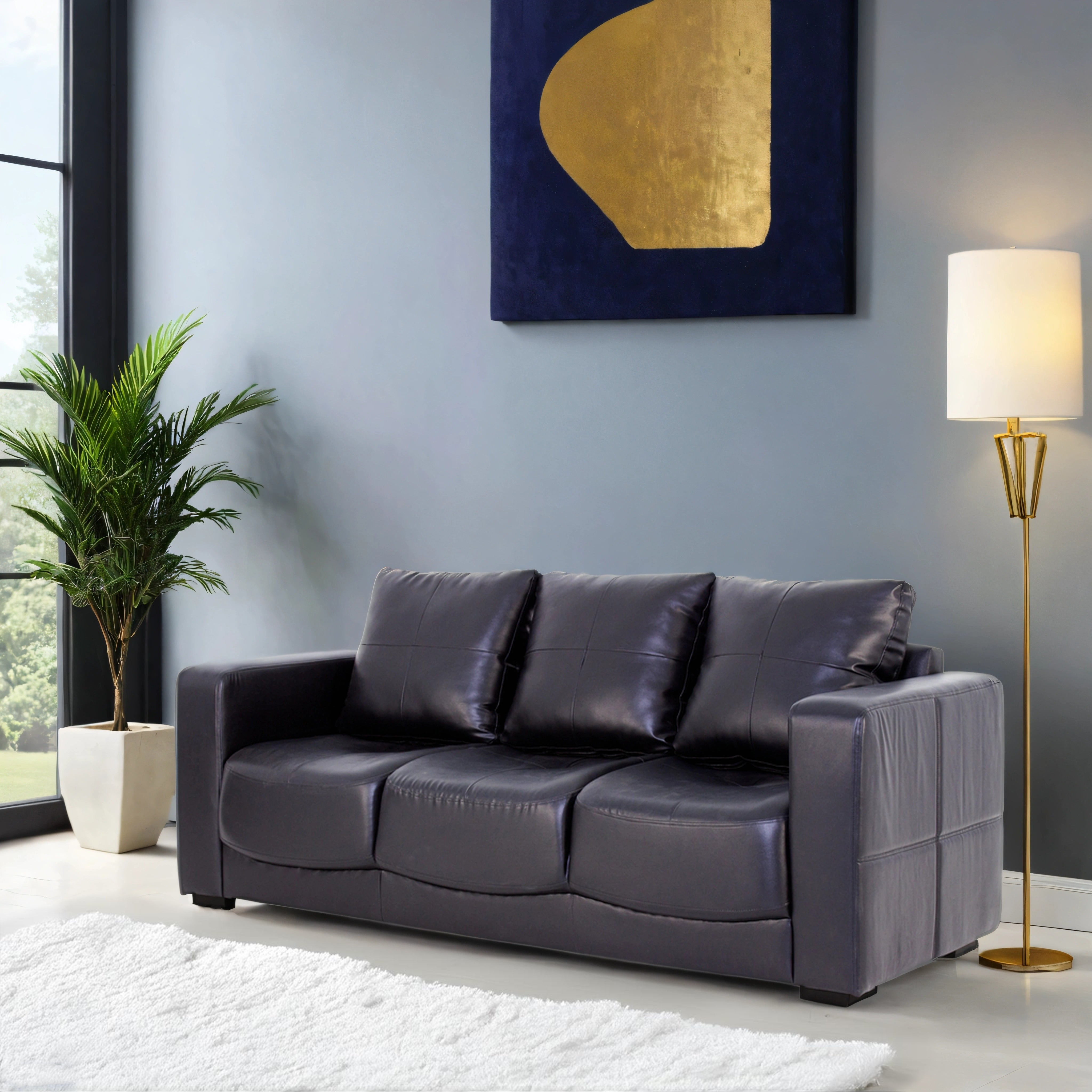 Orchid Leatherite 3-Seater Sofa In Black Colour - Peachtree Home