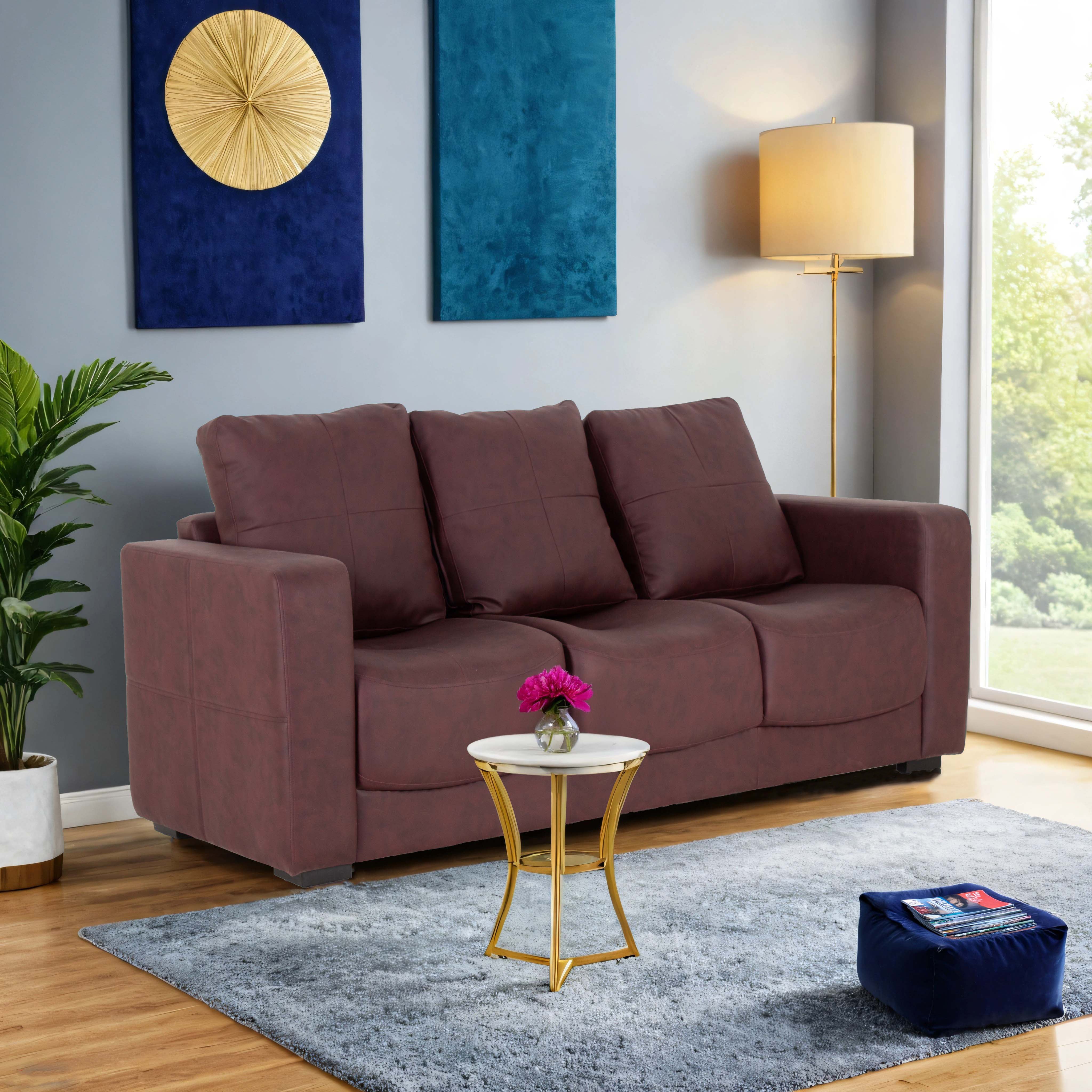 Peachtree Orchid Three Seater Seater Sofa Letherite (Brown) - Peachtree Home