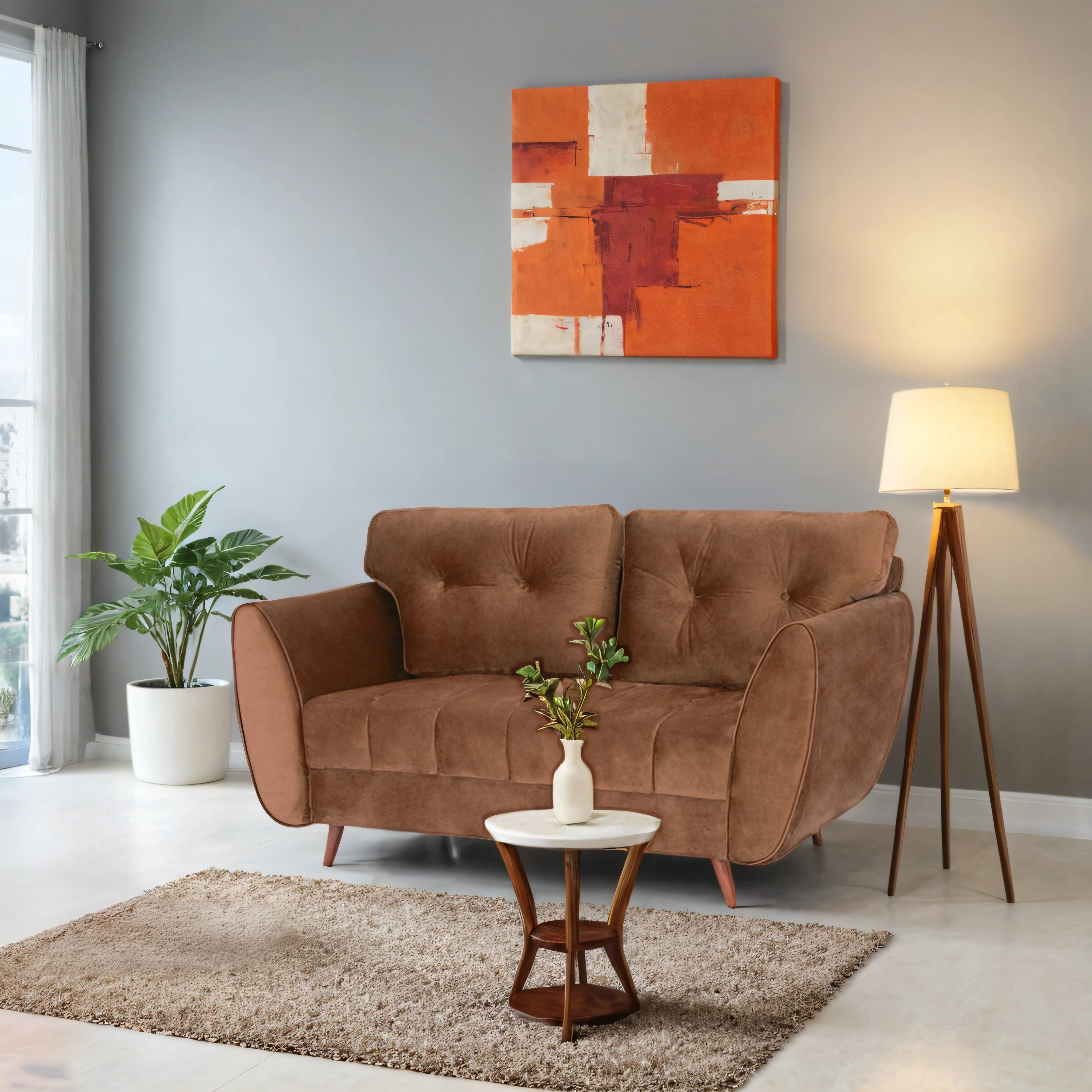 Peachtree Eden Two Seater Sofa Velvet Fabric (Brown) - Peachtree Home