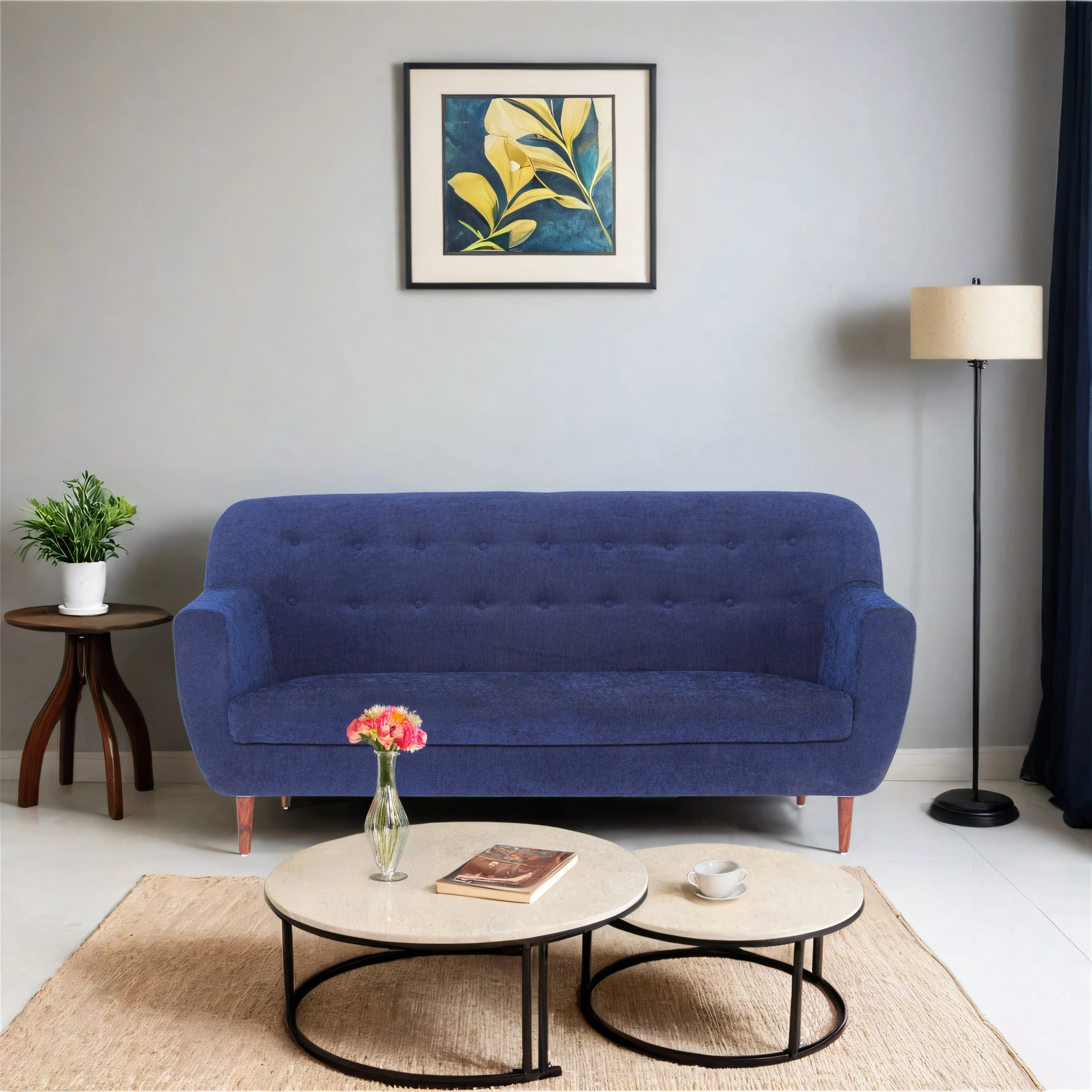 Rome 3-Seater Malfino Sofa In Dark Blue Colour - Peachtree Home