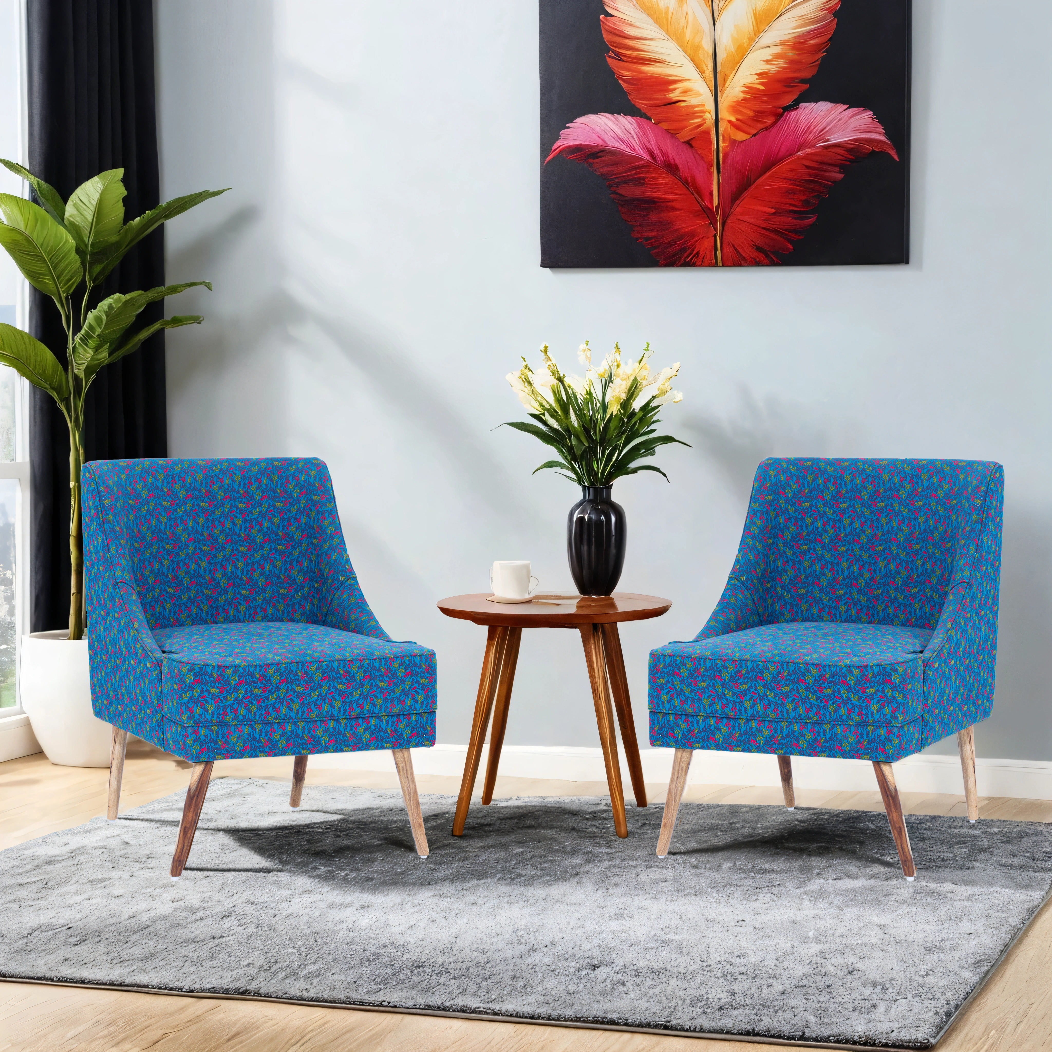 Eleanor Printed Cotton Chair In Blue Colour (Set Of 2) - Peachtree Home