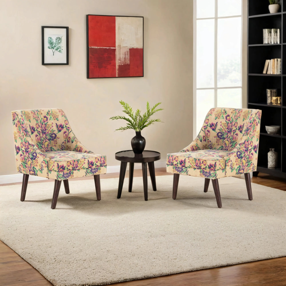 Peachtree Eleanor Chair Cotton Printed Fabric Yellow Color (Set Of 2) - Peachtree Home