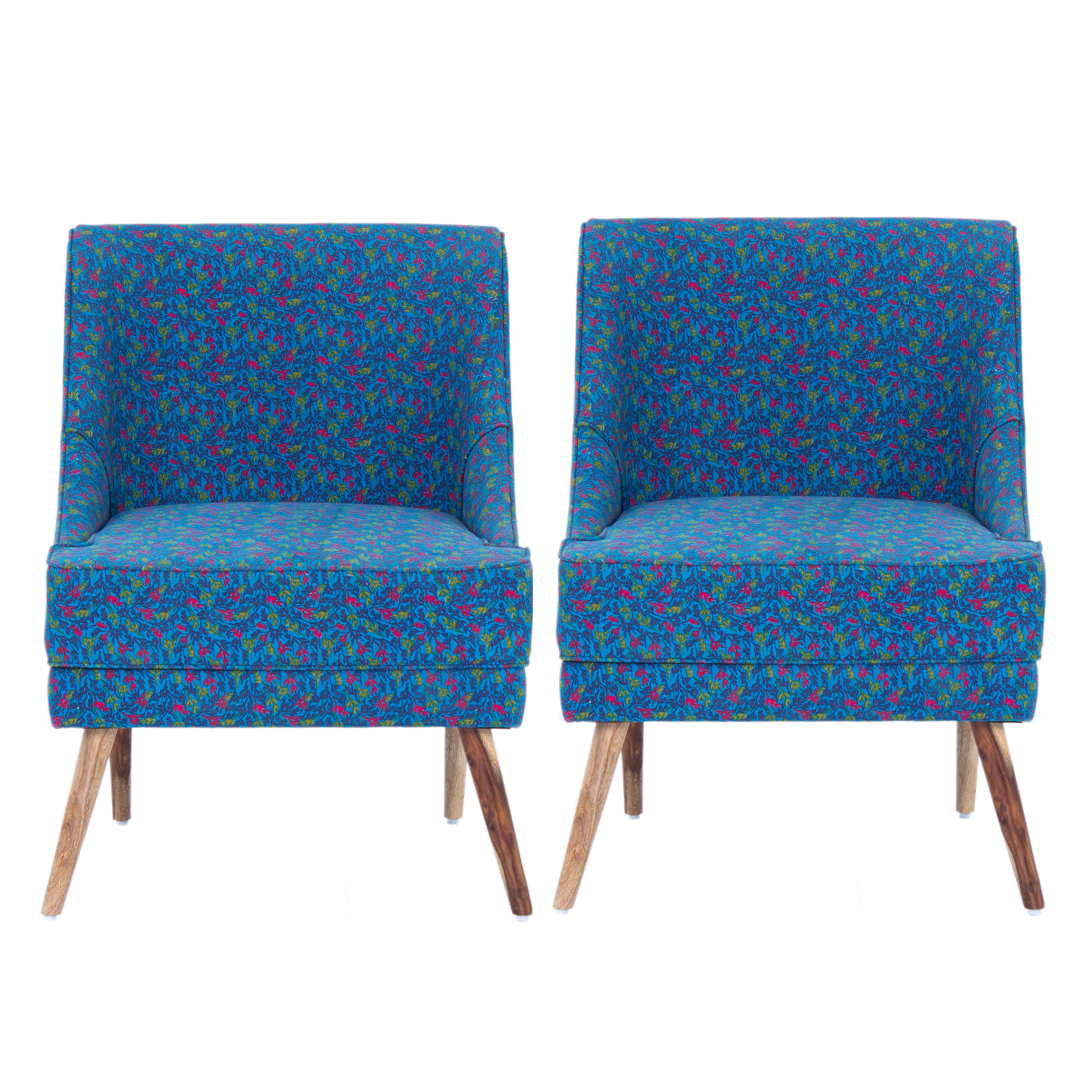 Eleanor Printed Cotton Chair In Blue Colour (Set Of 2) - Peachtree Home