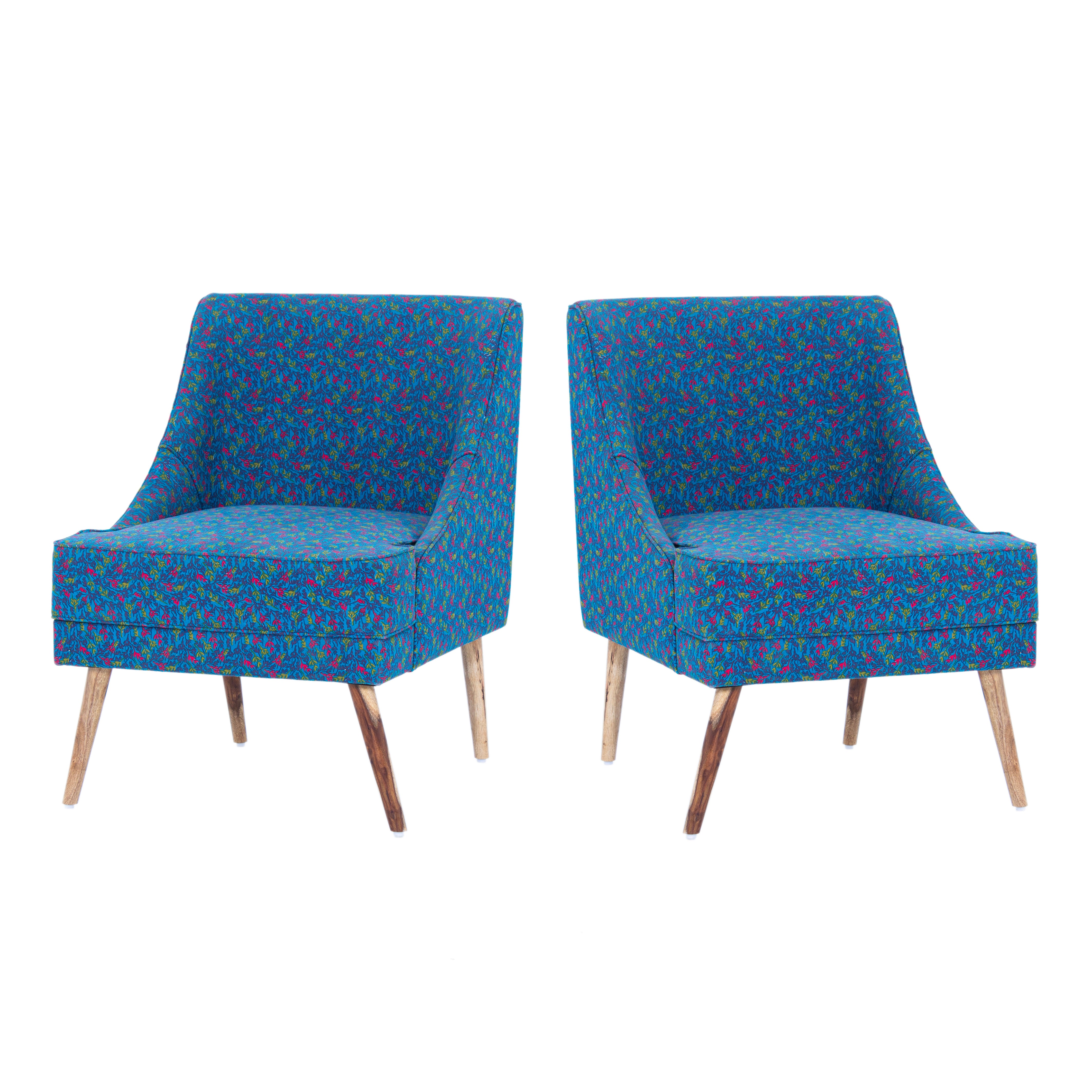 Eleanor Printed Cotton Chair In Blue Colour (Set Of 2) - Peachtree Home