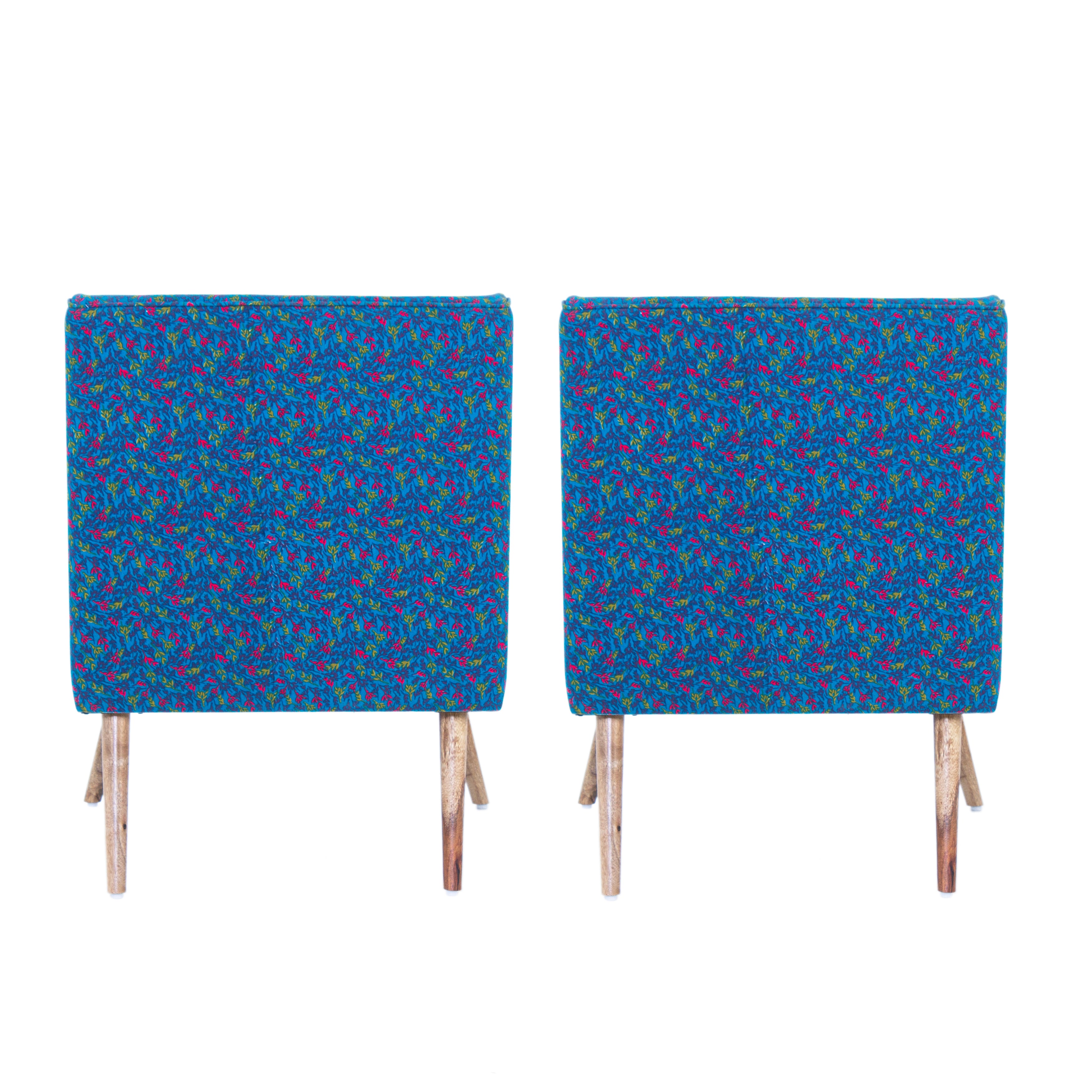 Eleanor Printed Cotton Chair In Blue Colour (Set Of 2) - Peachtree Home