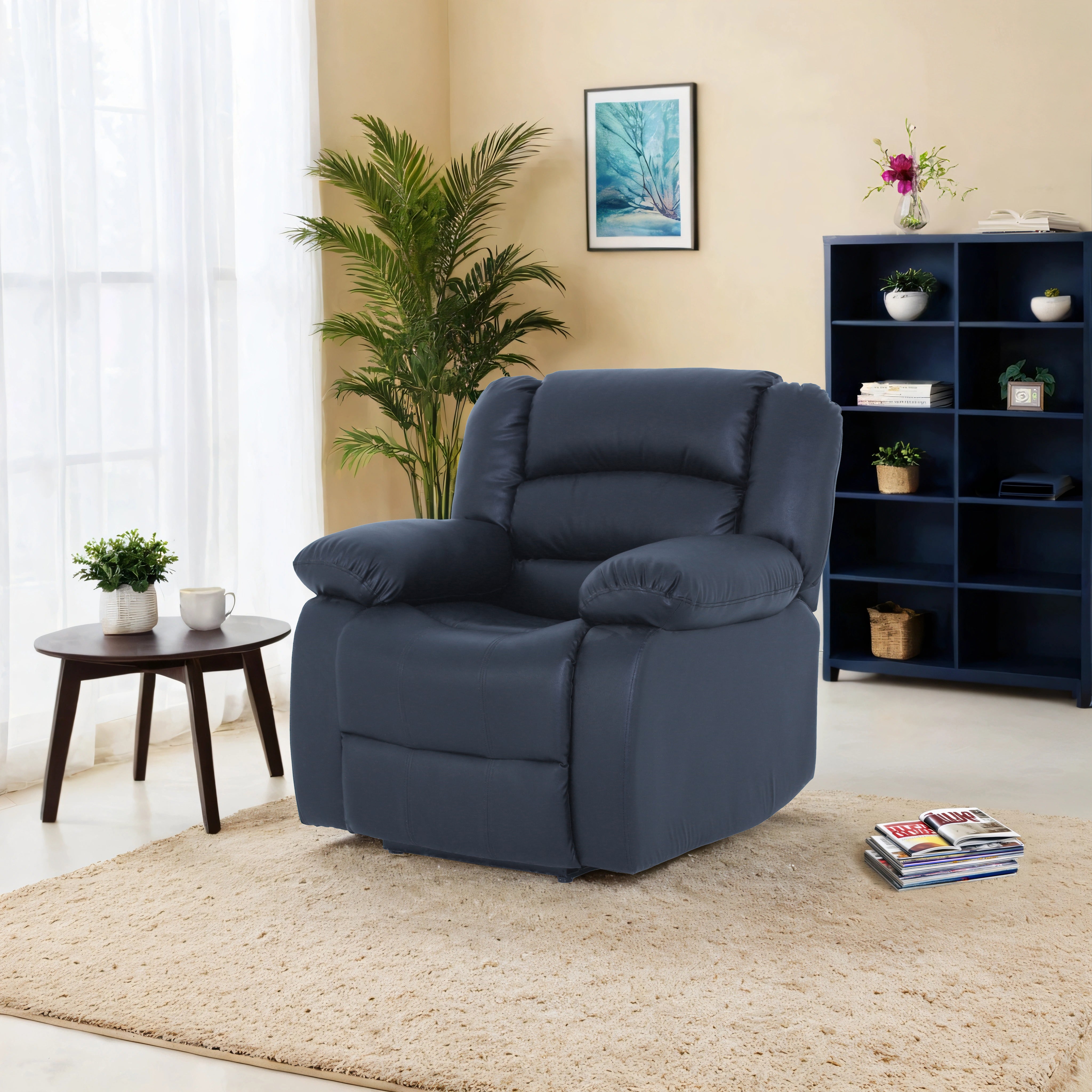 Alexandra Leatherite Recliner In Black Colour - Peachtree Home