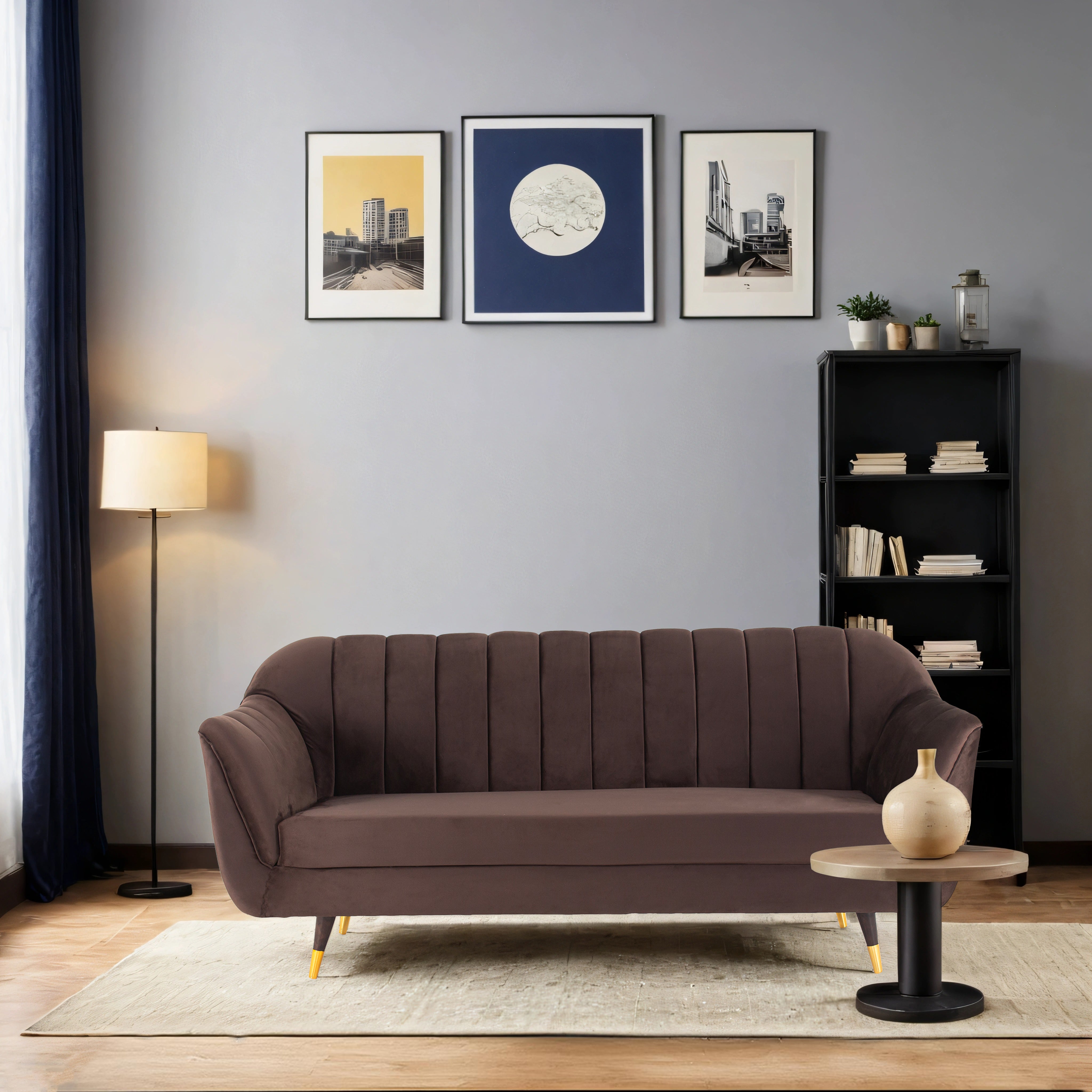 Peachtree Vegas Three Seater Velvet Fabric (Brown) - Peachtree Home