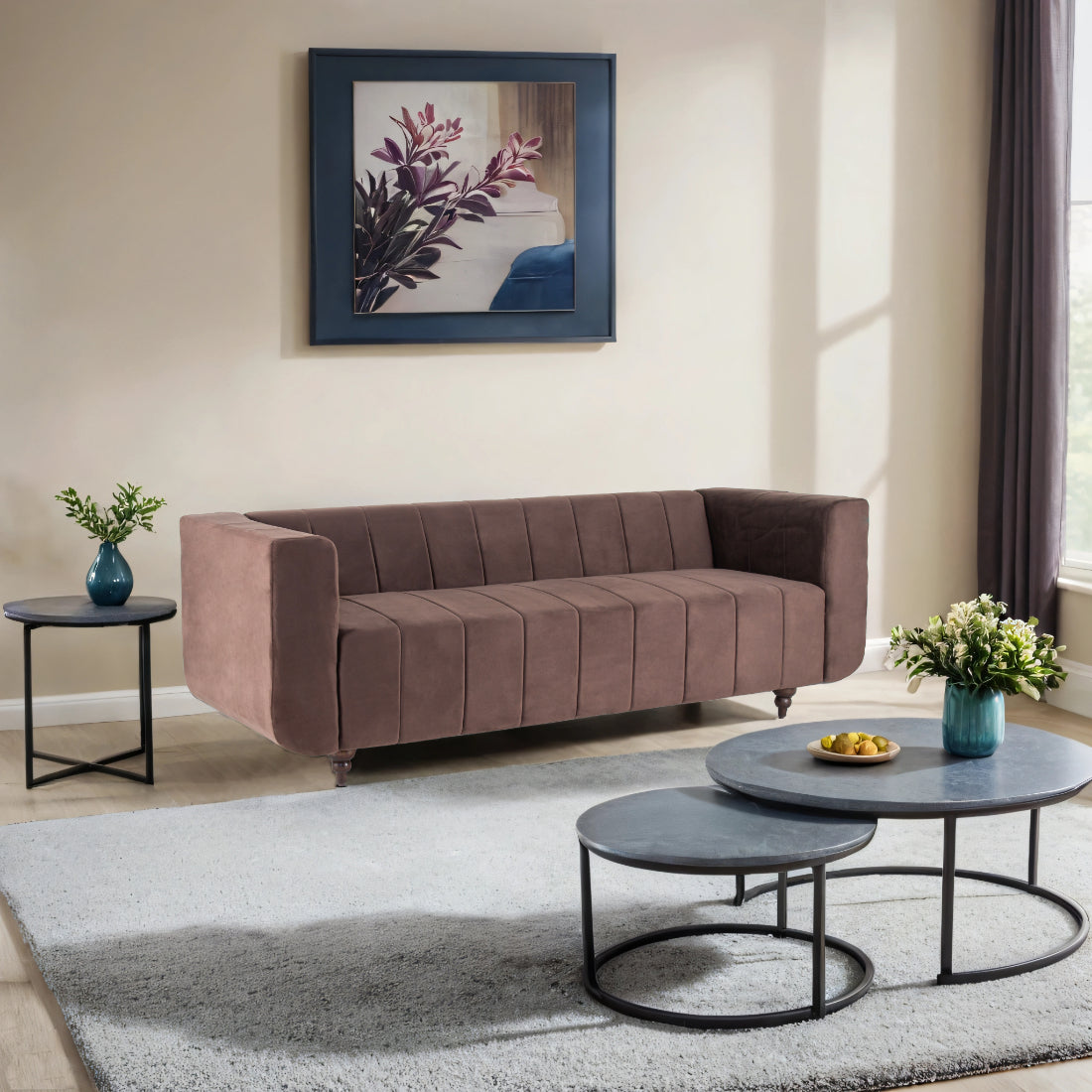 Peachtree Viva Three Seater Velvet Fabric - Peachtree Home