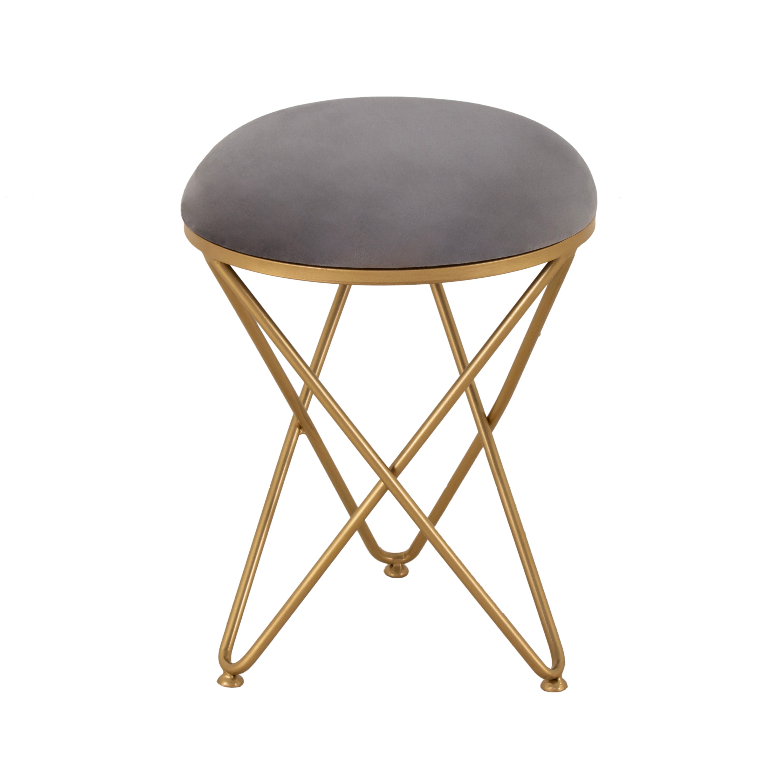 Round Printed Stool For Living Room, Ottoman (Grey) - Peachtree Home
