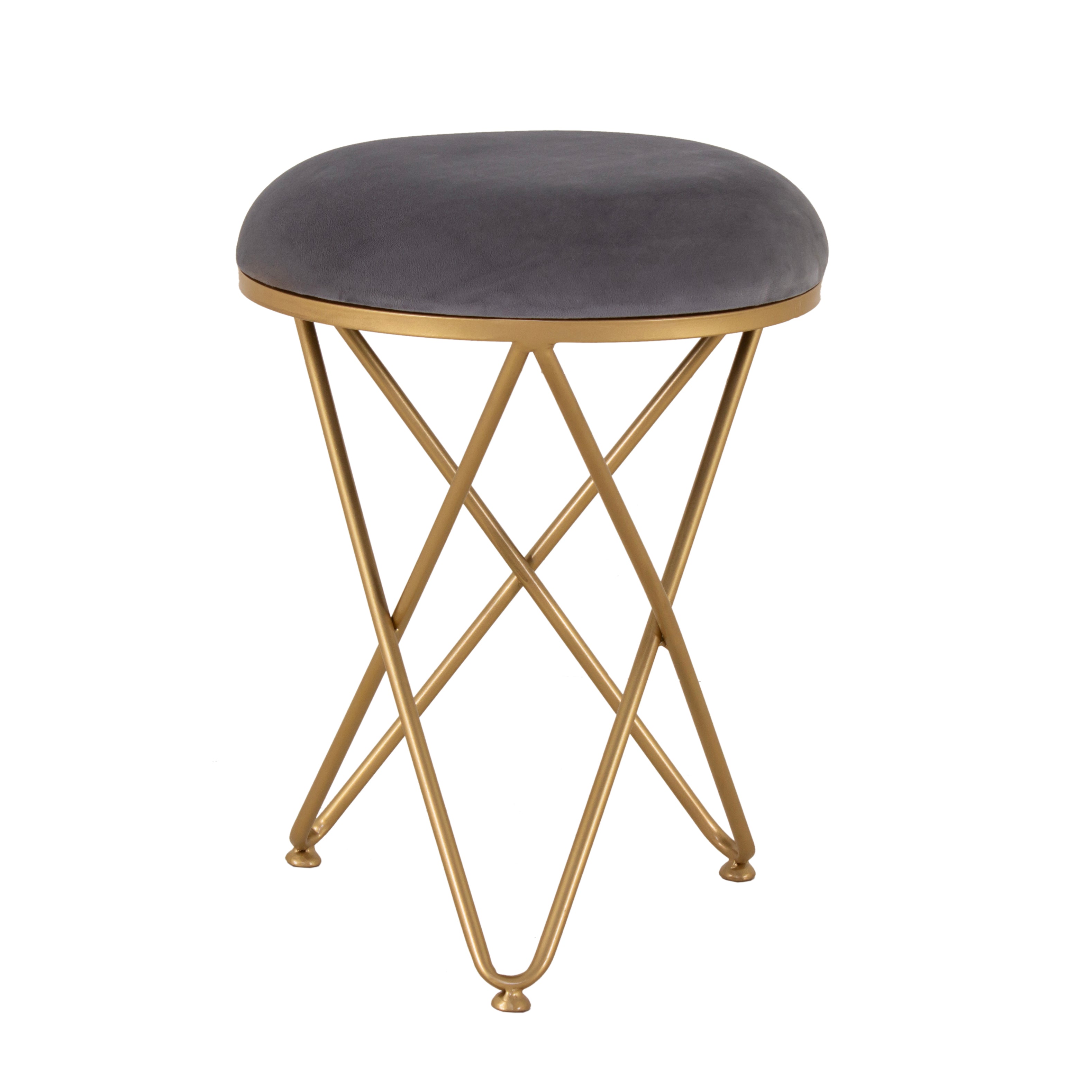Round Printed Stool For Living Room, Ottoman (Grey) - Peachtree Home