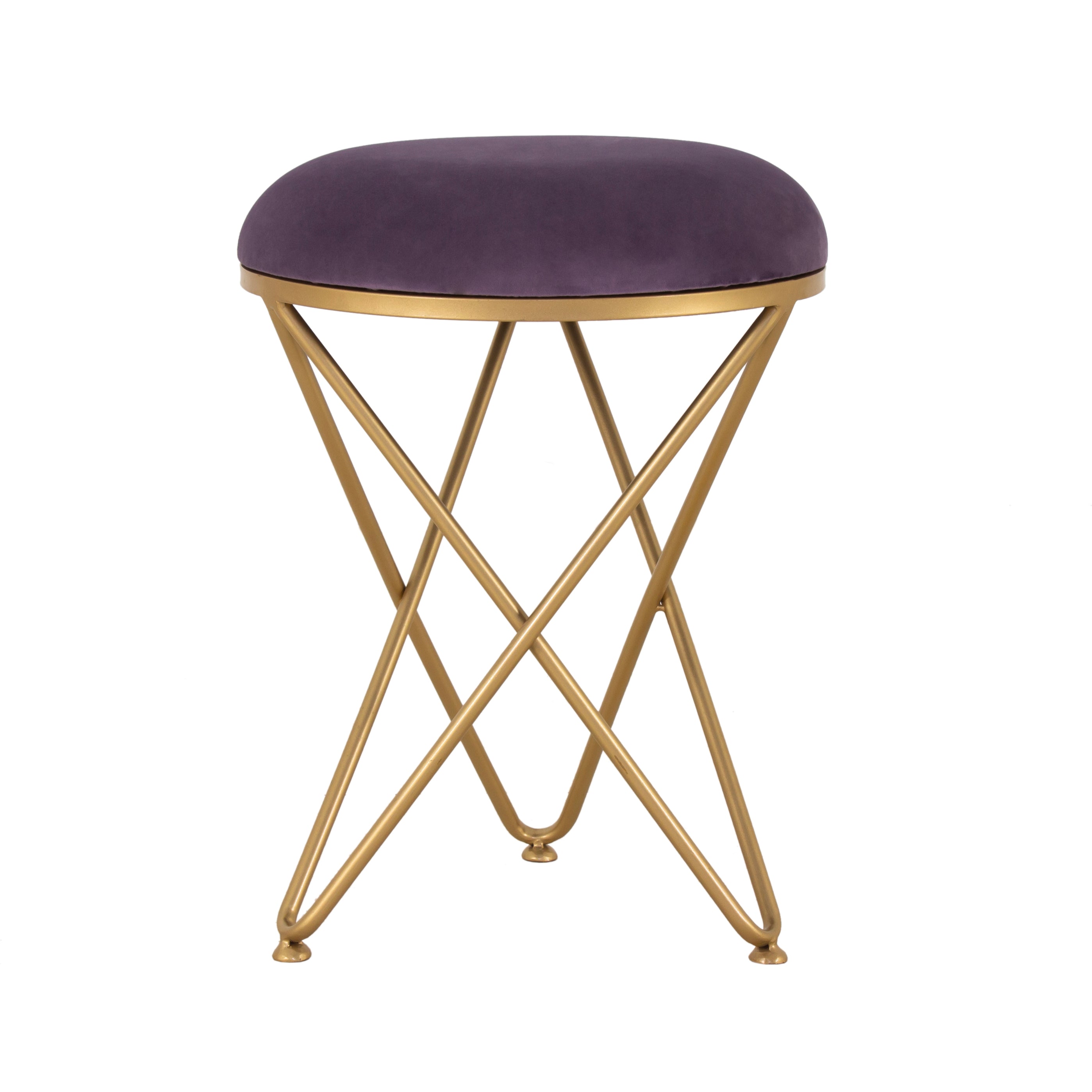 Round Printed Stool For Living Room, Ottoman (Purple) - Peachtree Home