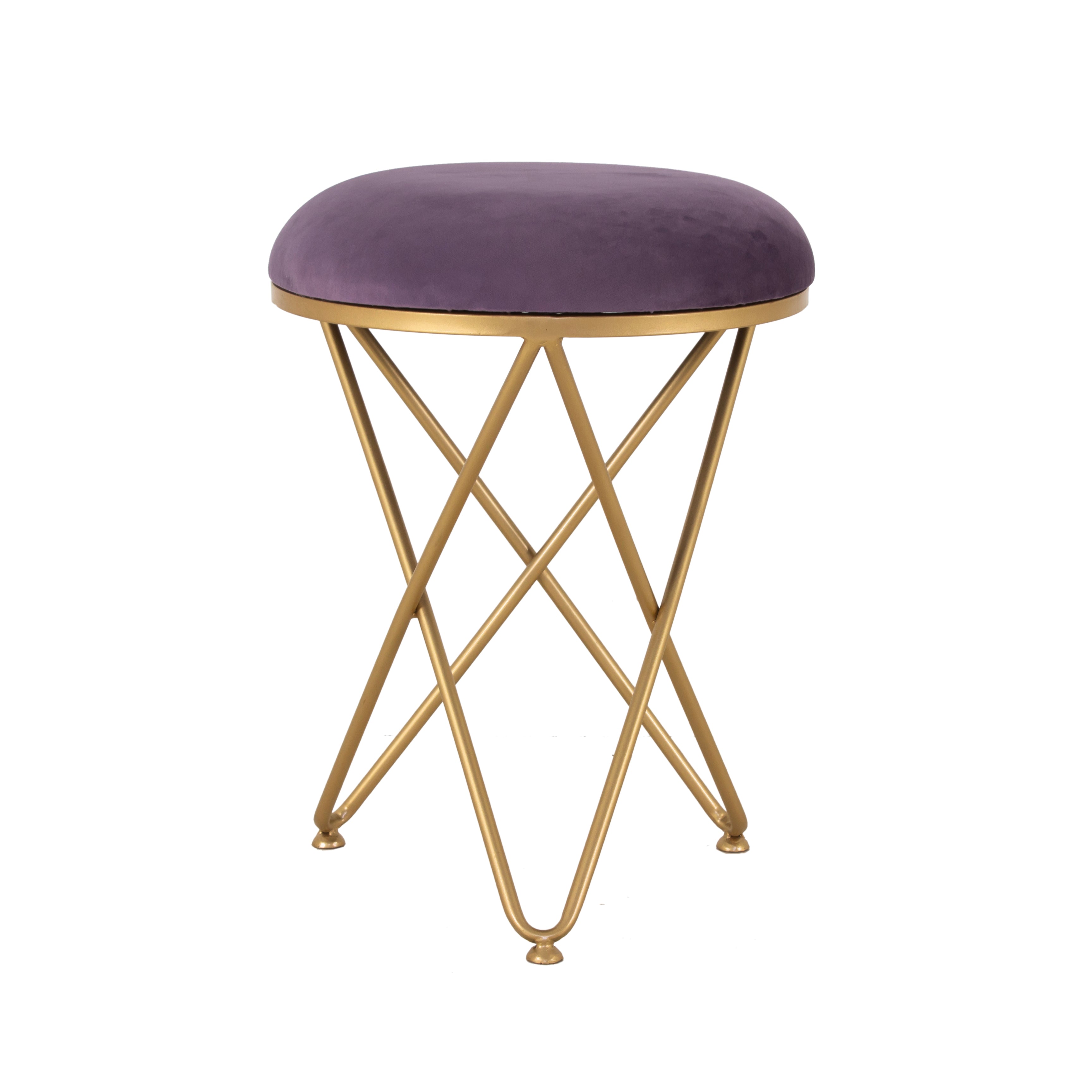 Round Printed Stool For Living Room, Ottoman (Purple) - Peachtree Home
