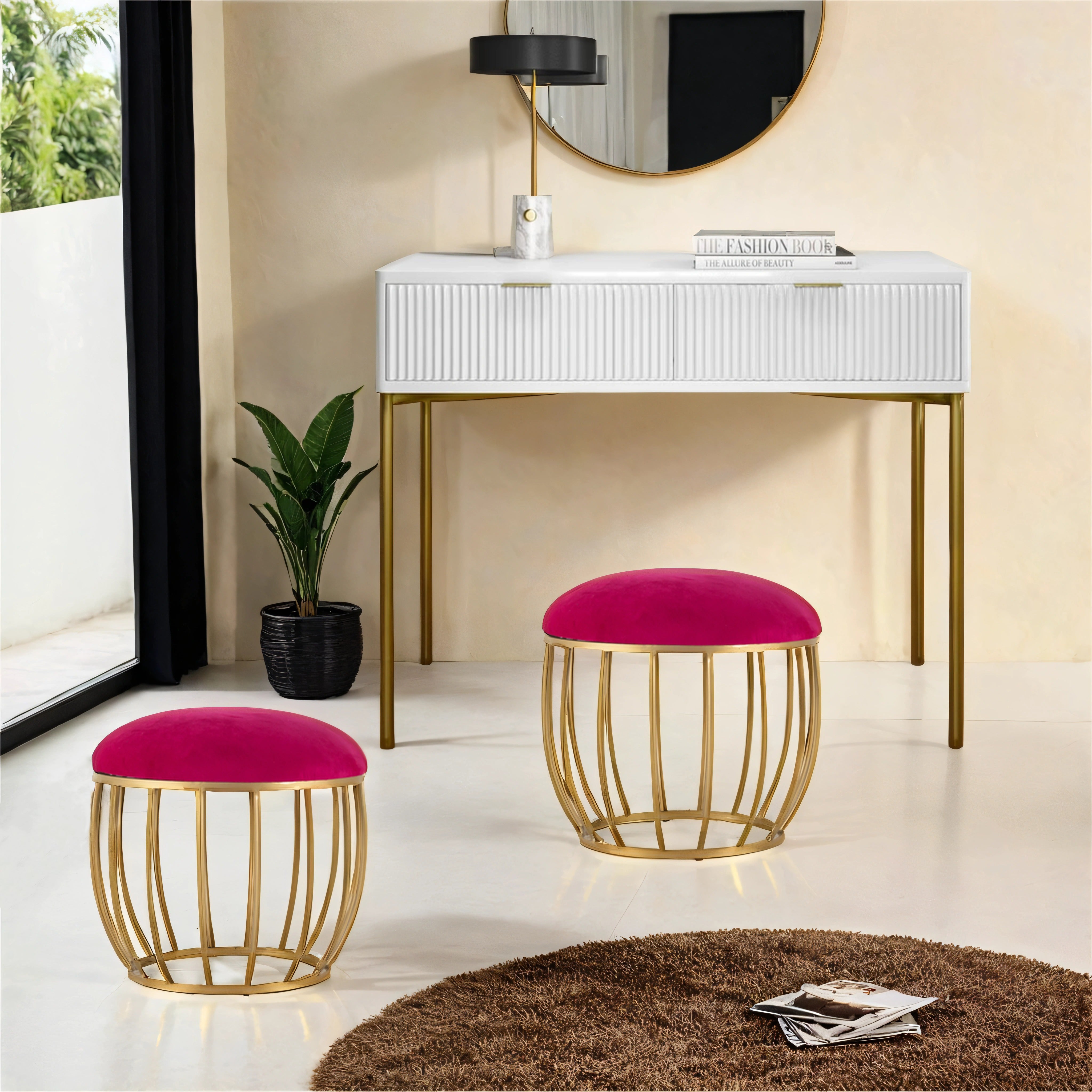 Round Shape Printed Stool For Living Room, Ottoman (Set Of 2) - Peachtree Home