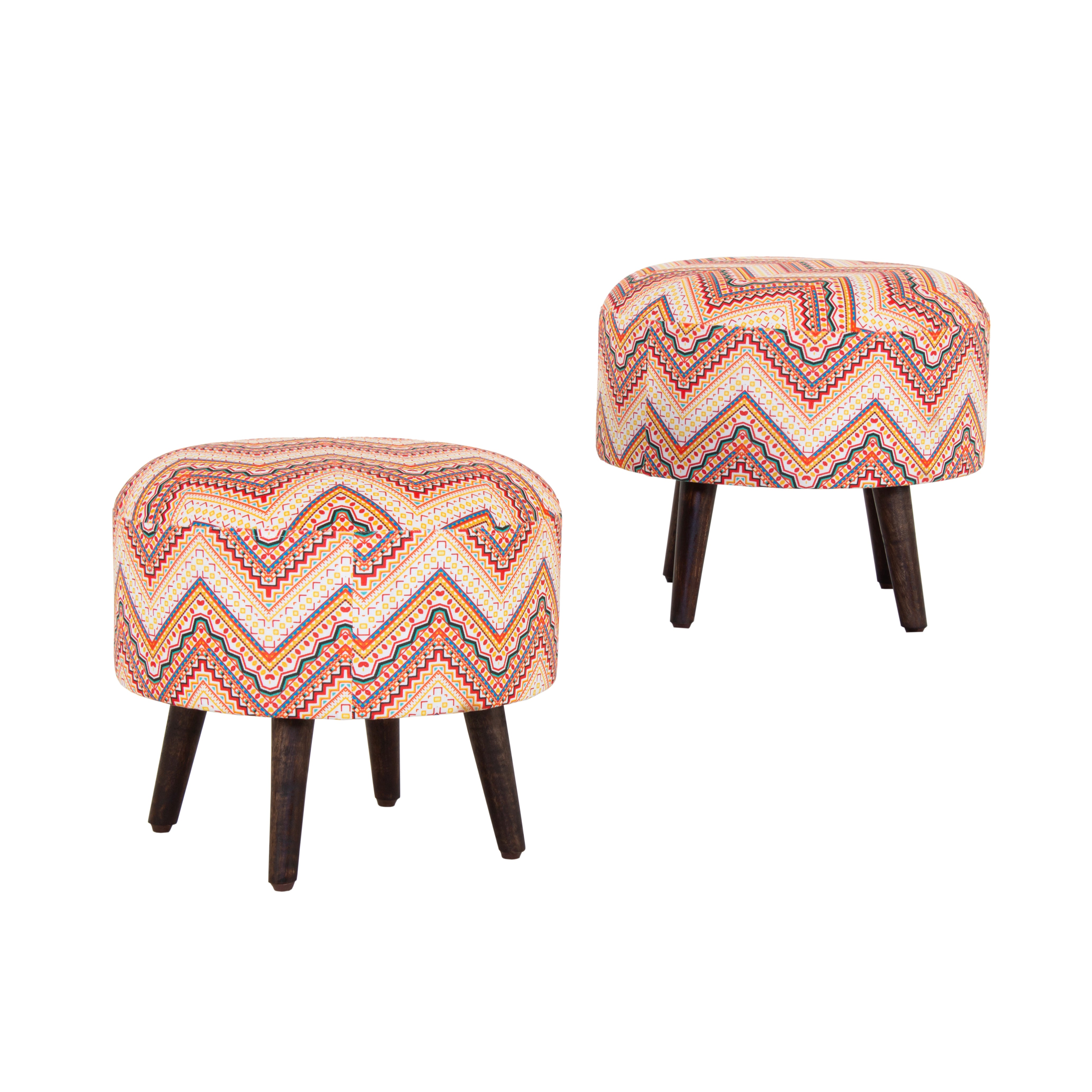 Peachtree Printed Multi Color Pouf (Set of 2) - Peachtree Home
