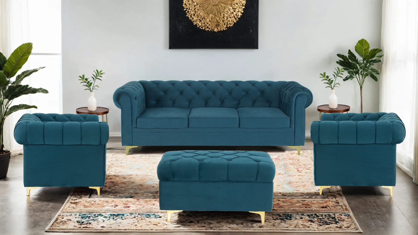 Peachtree Chesterfield One Seater Velvet Fabric (Green) - Peachtree Home