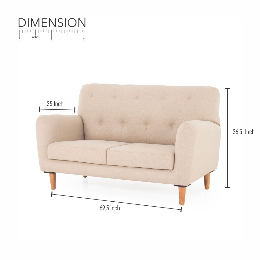 Tuxido 2-Seater Cotton Sofa In Biege Colour - Peachtree Home