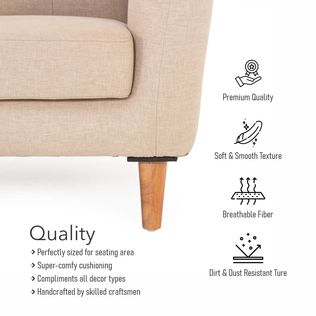 Tuxido 2-Seater Cotton Sofa In Biege Colour - Peachtree Home