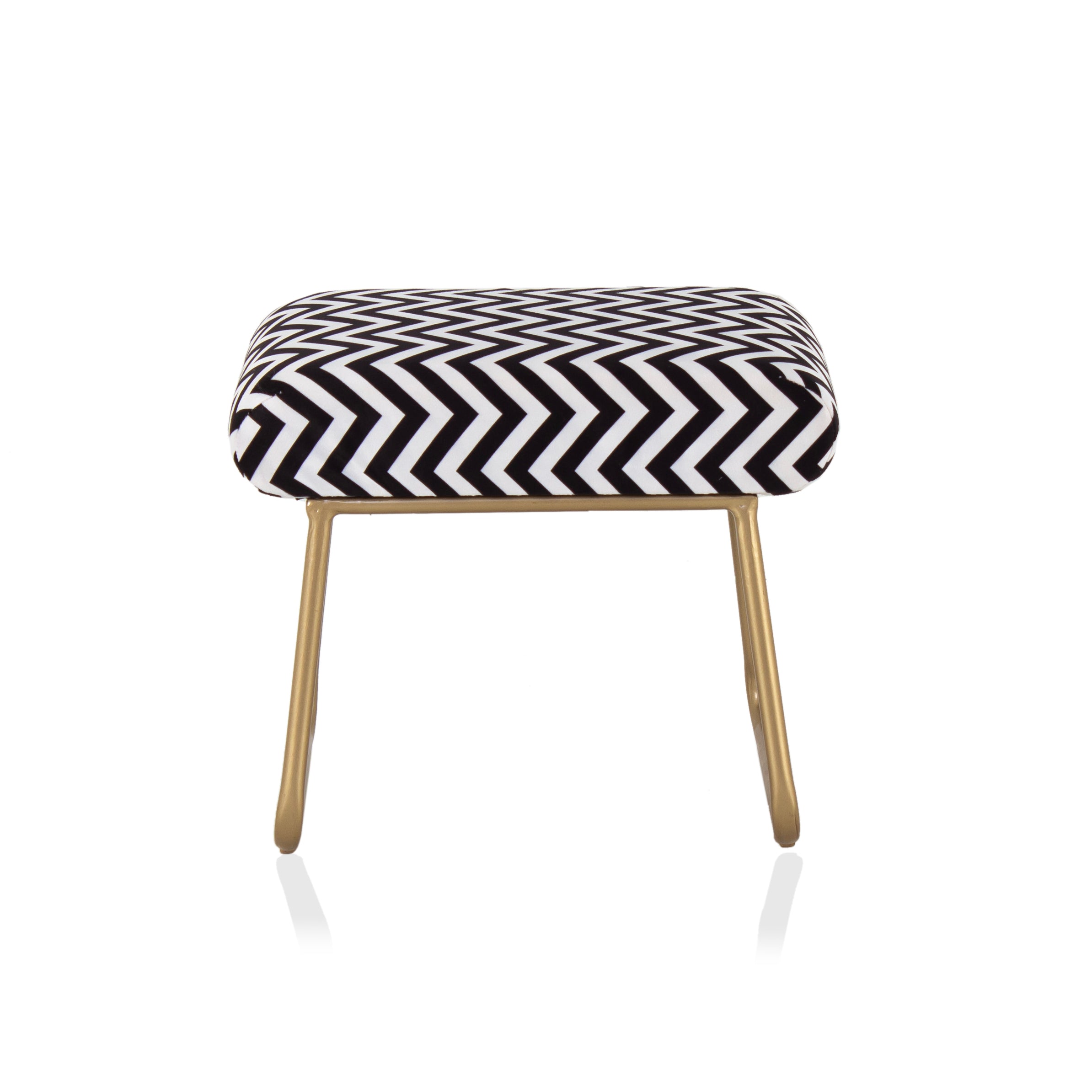 Printed Stool For Living Room, Ottoman (Black & White)