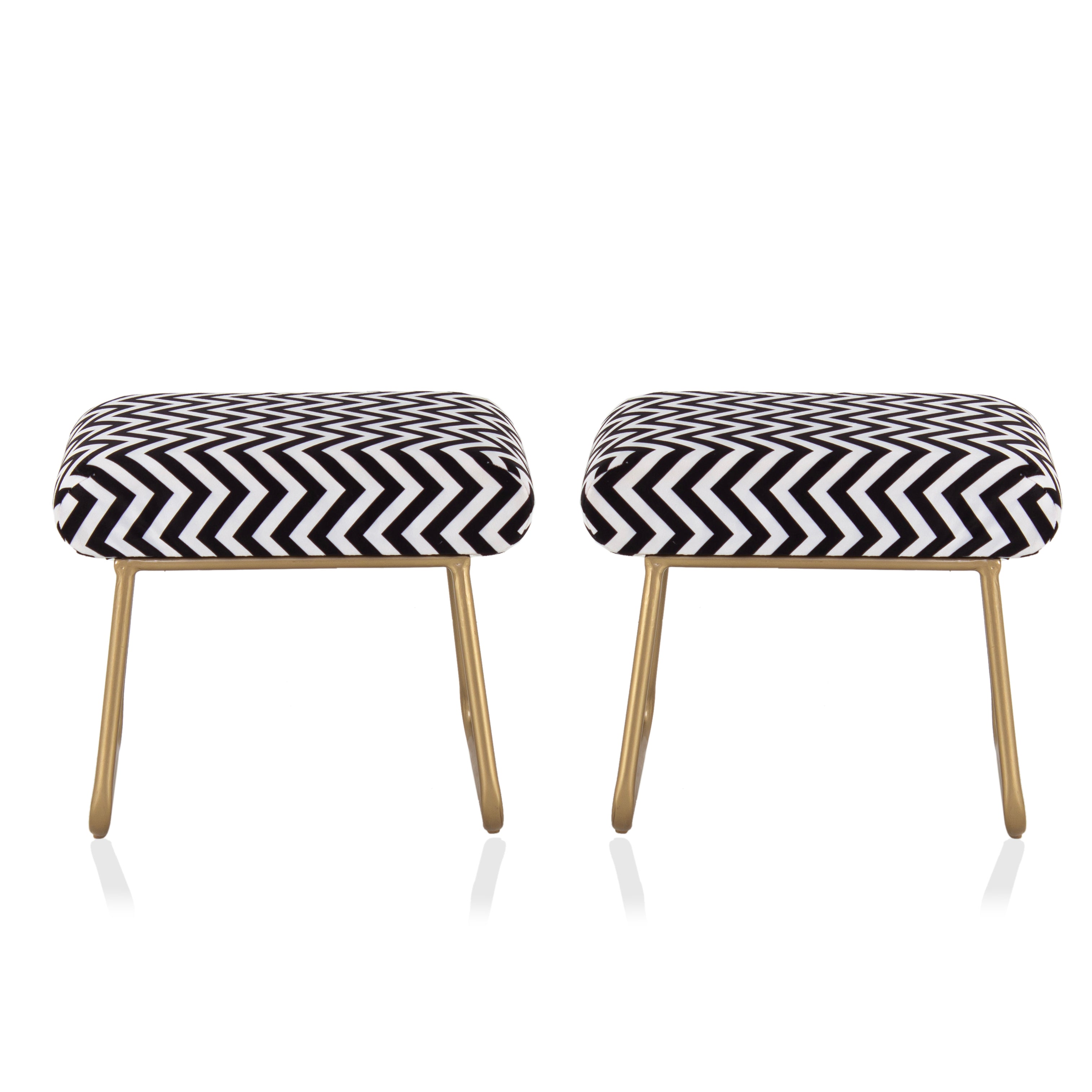 Printed Stool For Living Room, Ottoman (Black & White)