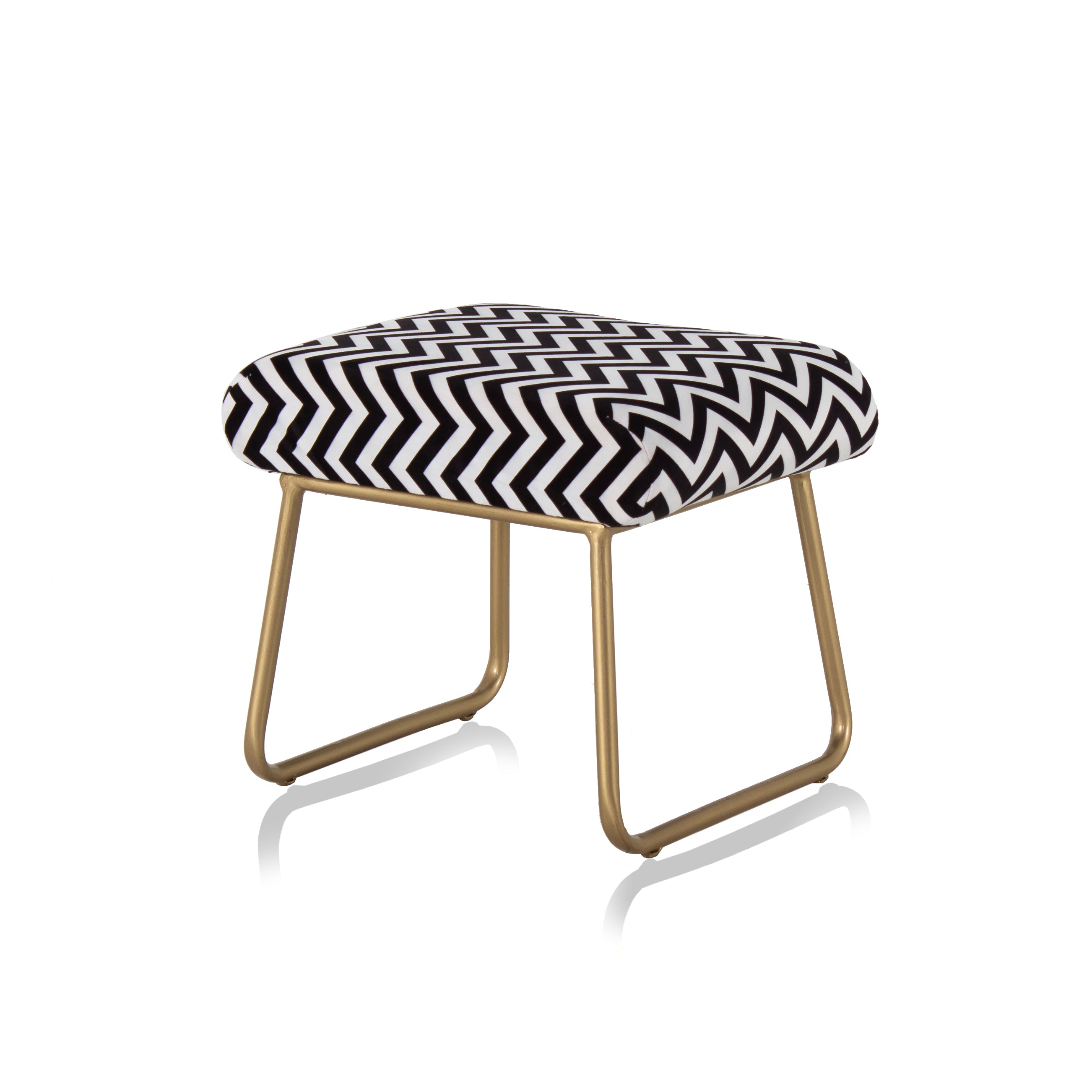 Printed Stool For Living Room, Ottoman (Black & White)