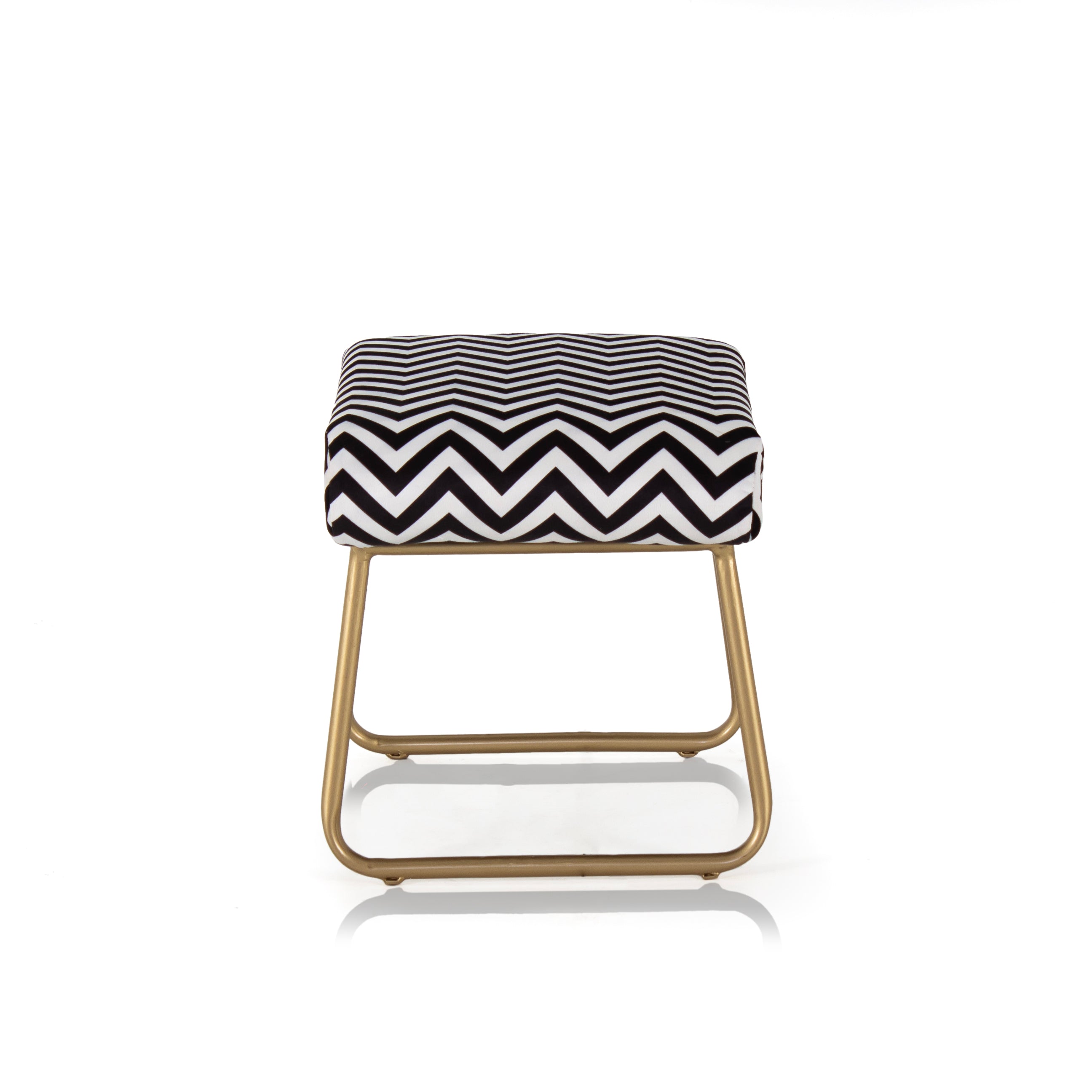 Printed Stool For Living Room, Ottoman (Black & White)