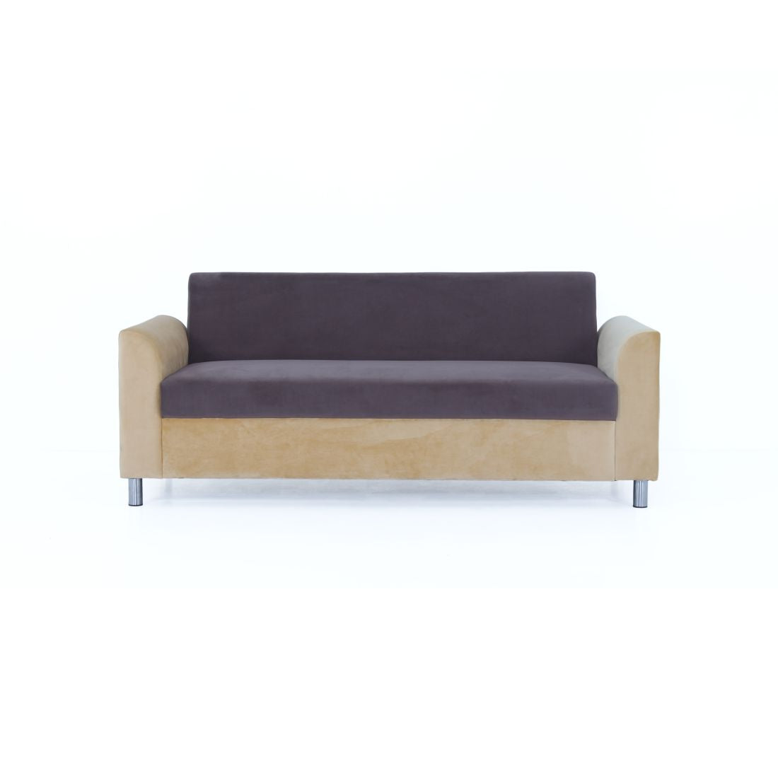 Aura 3-Seater Velvet Sofa In Brown And Yellow Colour