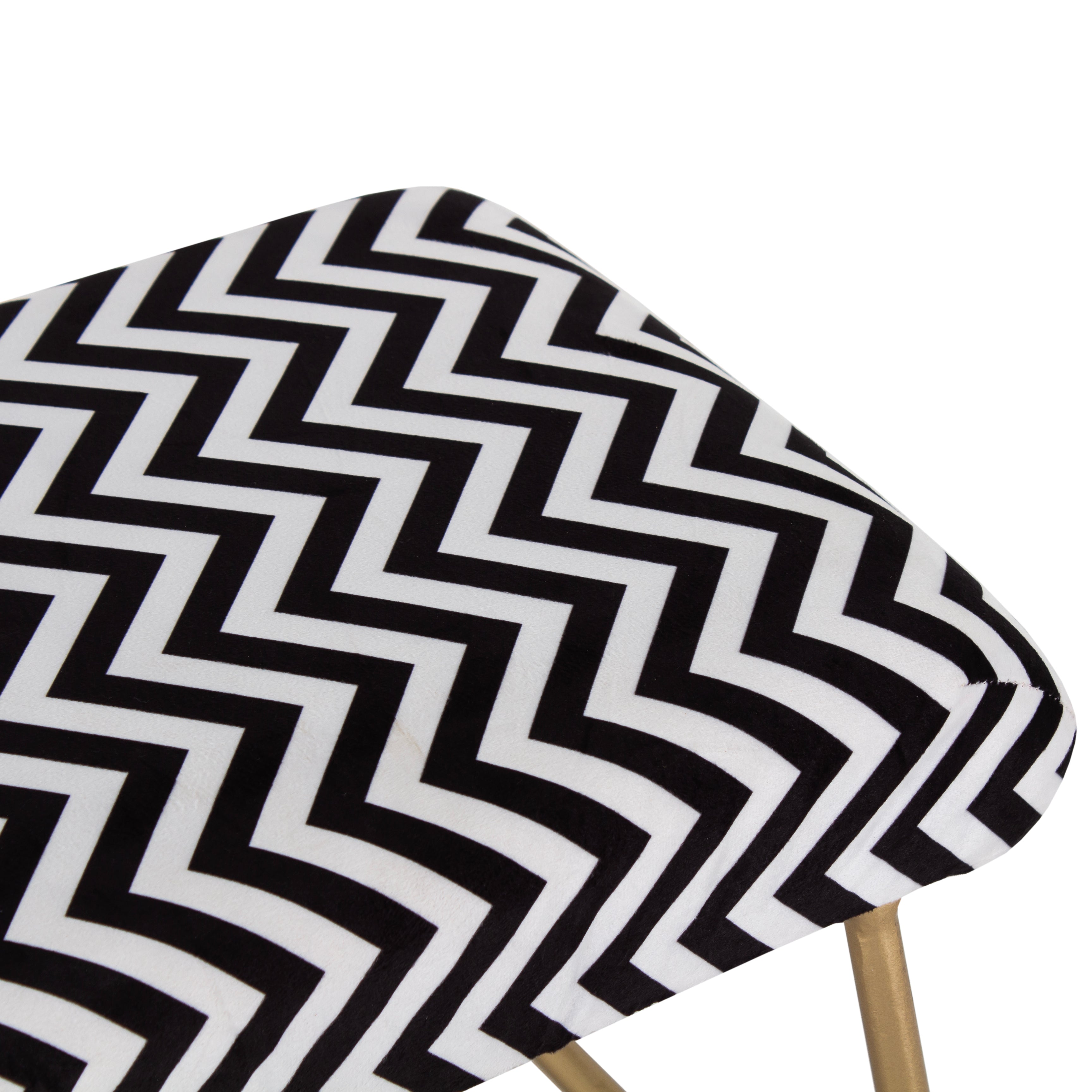 Printed Stool For Living Room, Ottoman (Black & White)