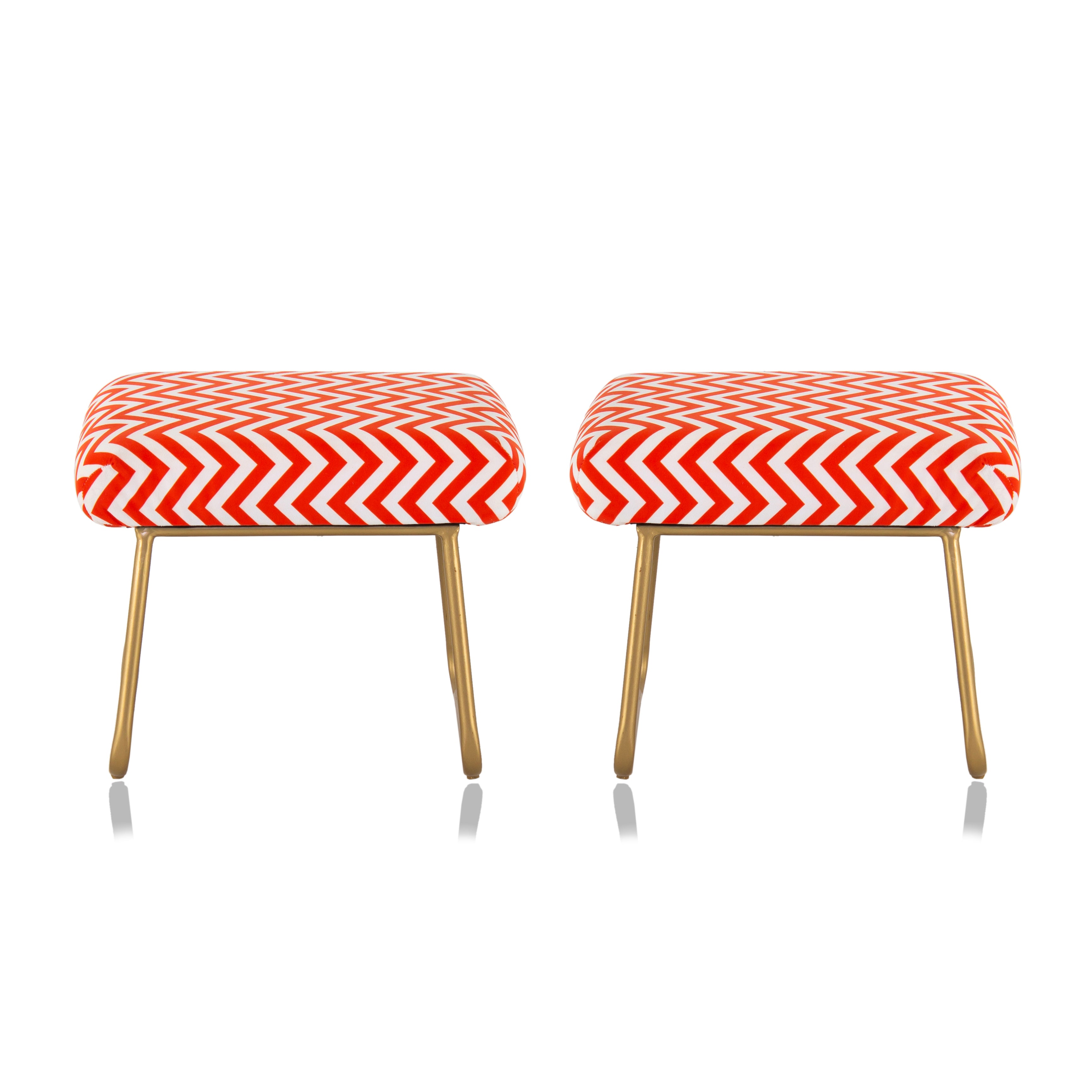 Printed Stool For Living Room, Ottoman (Red & White)