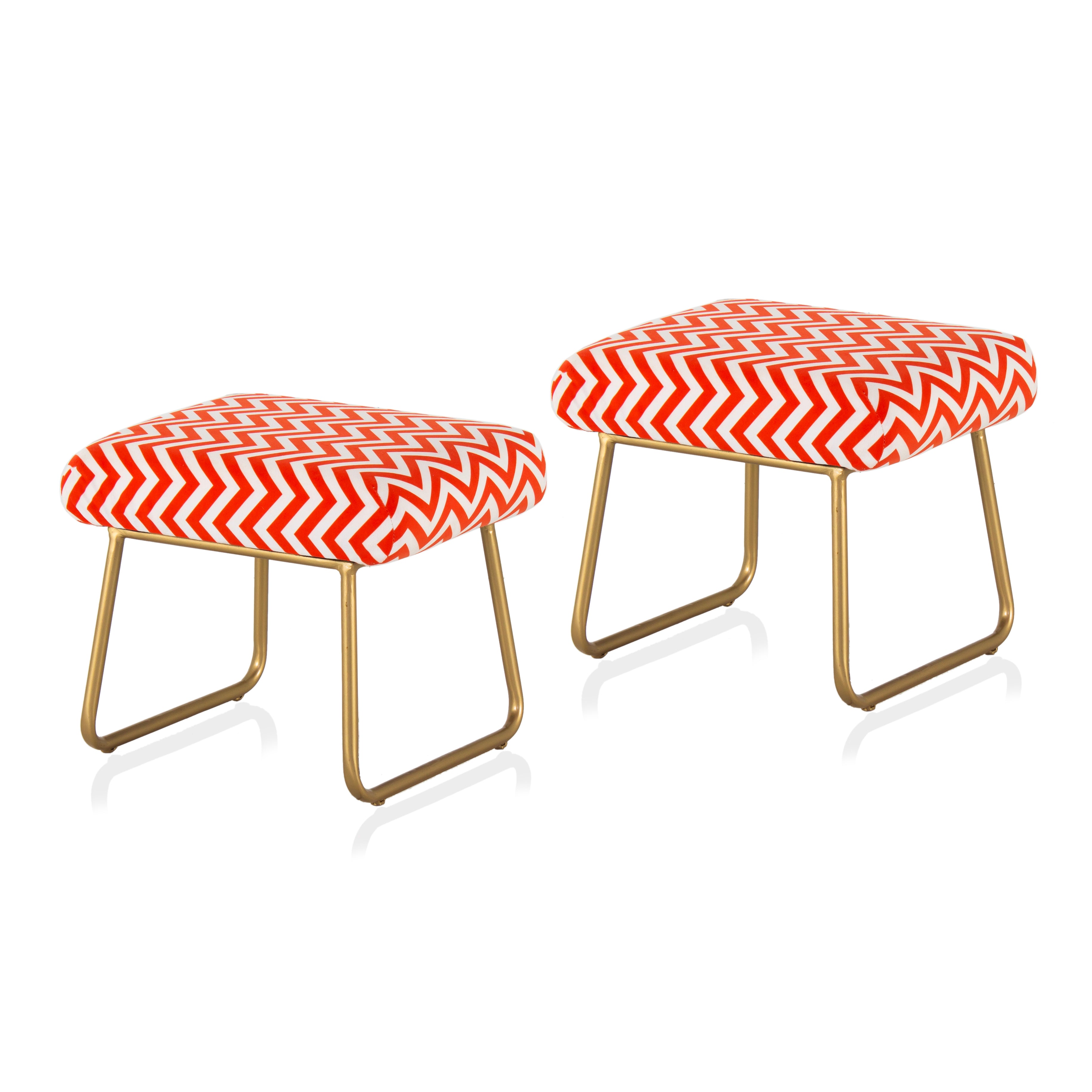 Printed Stool For Living Room, Ottoman (Red & White)