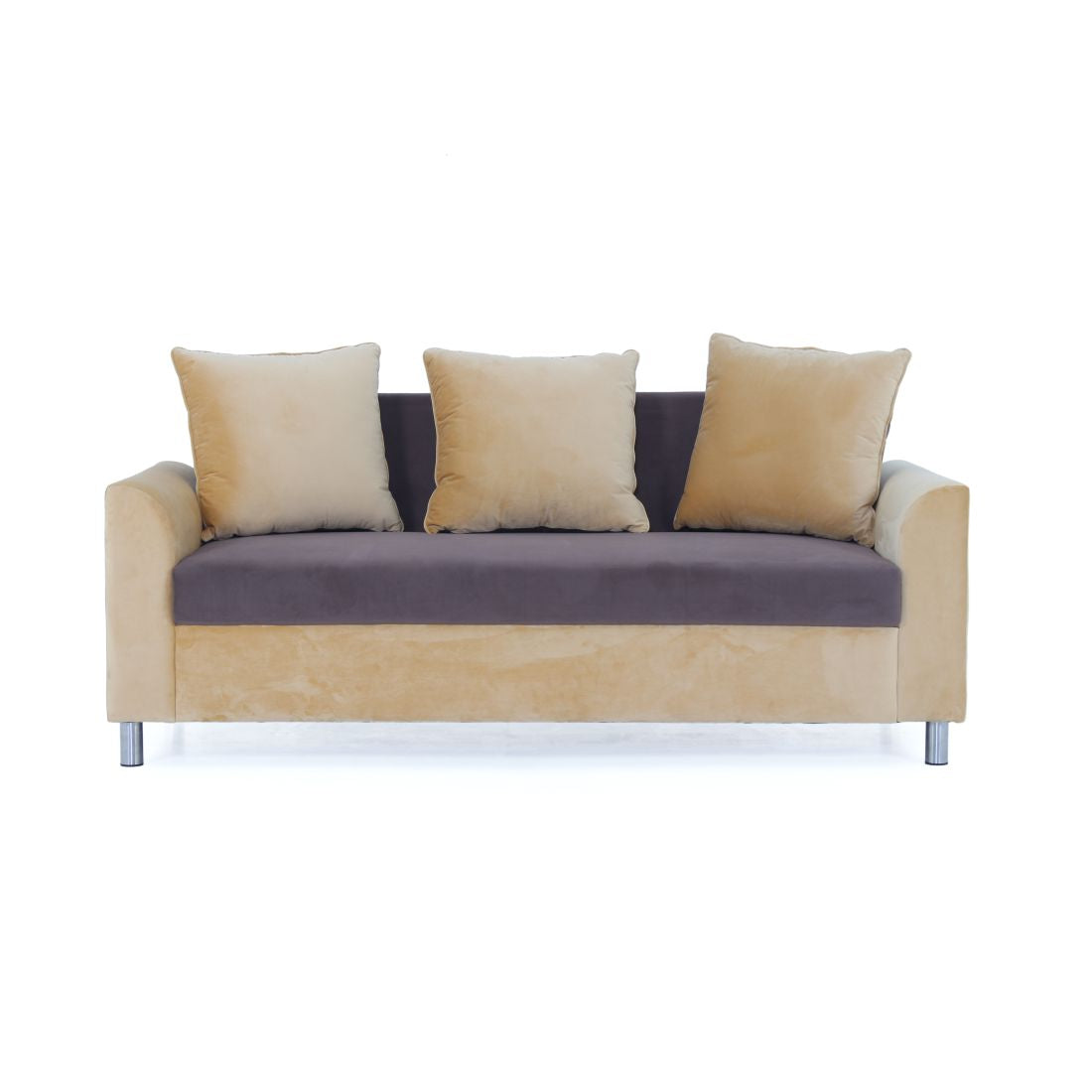 Aura 3-Seater Velvet Sofa In Brown And Yellow Colour