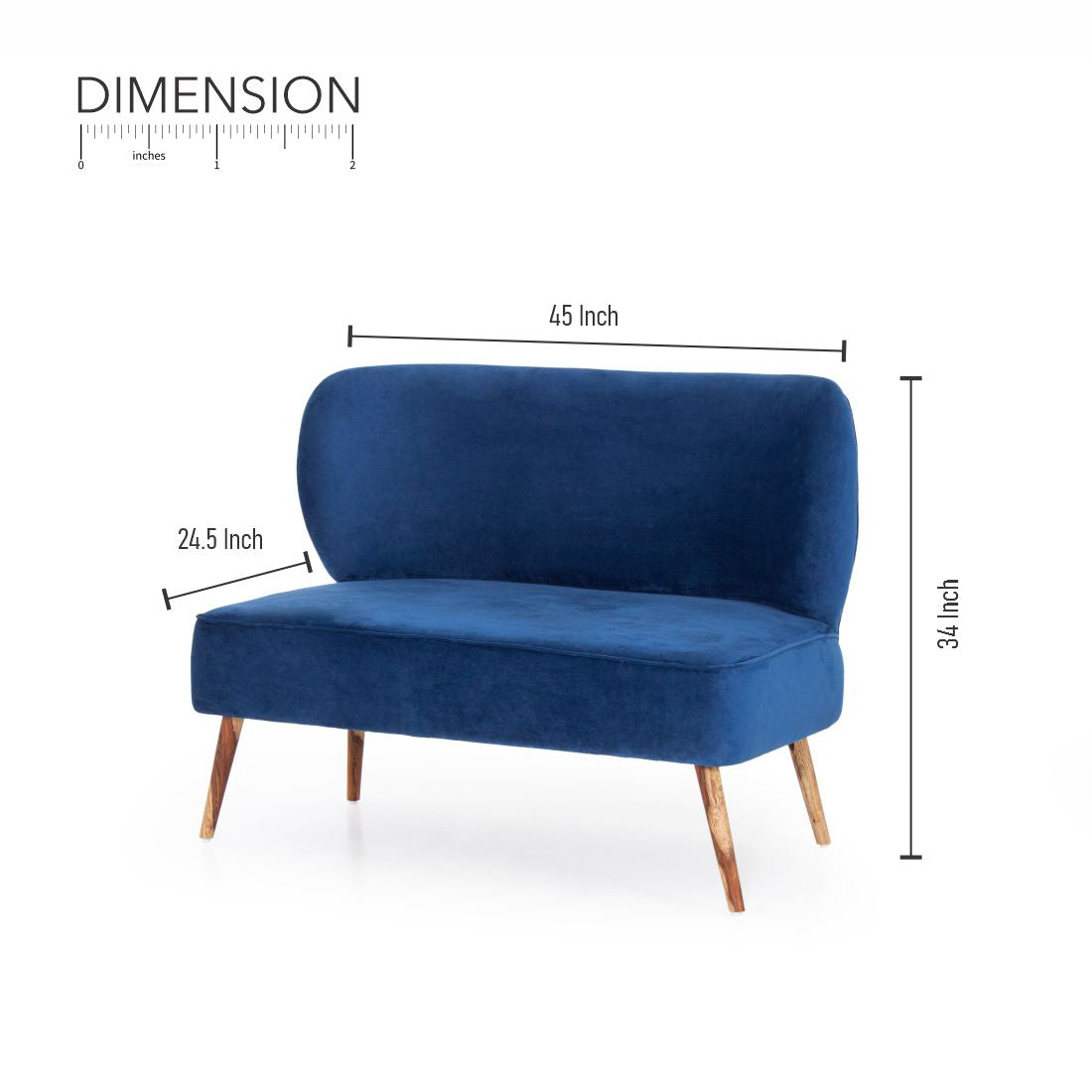 Carbo 2-Seater Velvet Chair In Blue Colour