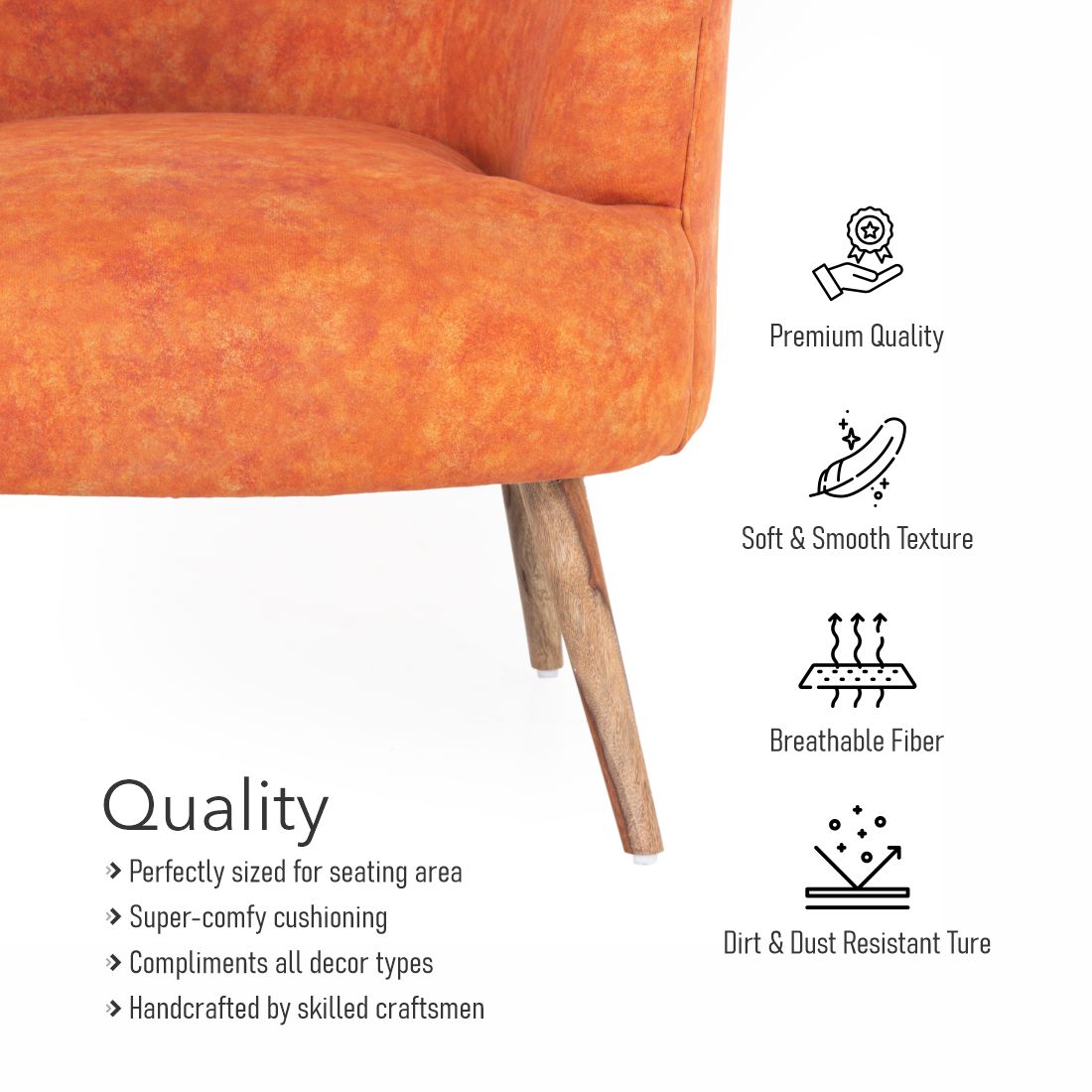 Bonica Suede Chair With Arm in Orange Colour (Set Of 2)