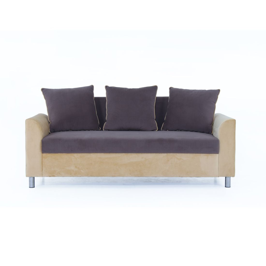 Aura 3-Seater Velvet Sofa In Brown And Yellow Colour