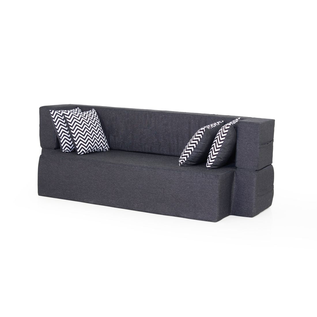 Zoe 3-seater Jute Sofa Cum Bed In Black Colour