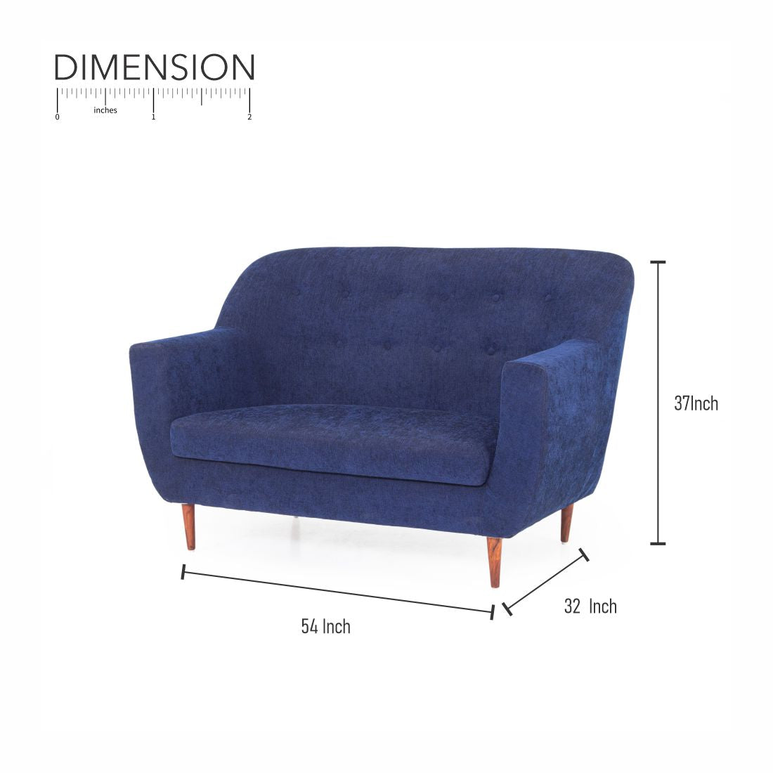 Rome 2-Seater Malfino Sofa In Dark Blue Colour