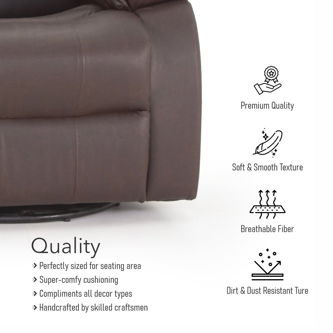 Alexandra Leatherite Recliner With Rocker In Brown Colour - Peachtree Home