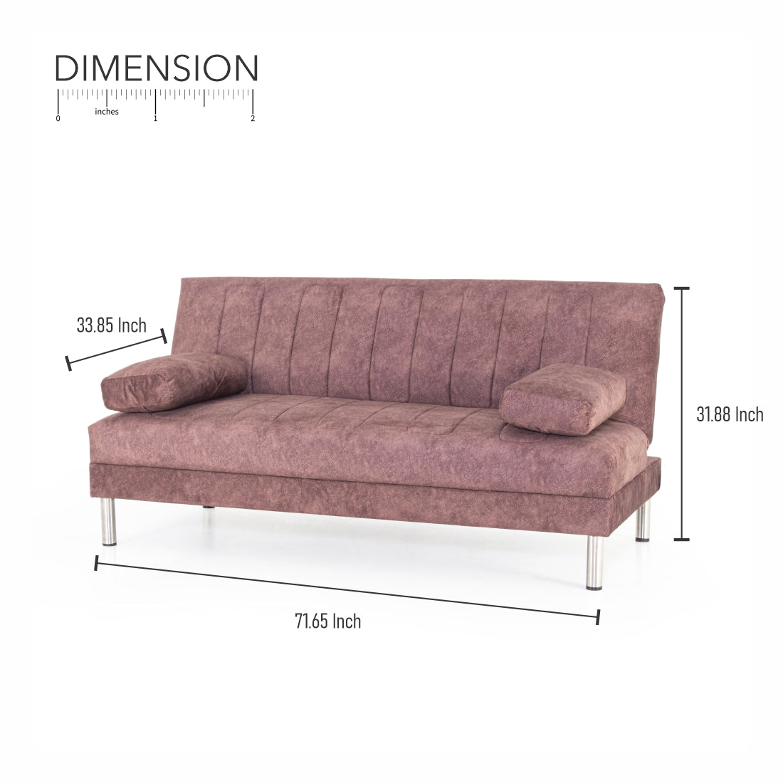 Dizon 3-Seater Suede Sofa Cum Bed In Brown Colour