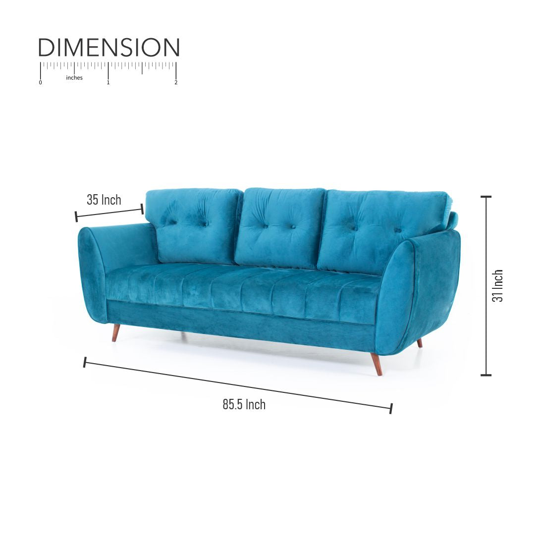 Eden 3-Seater Velvet Sofa In Teal Green Colour