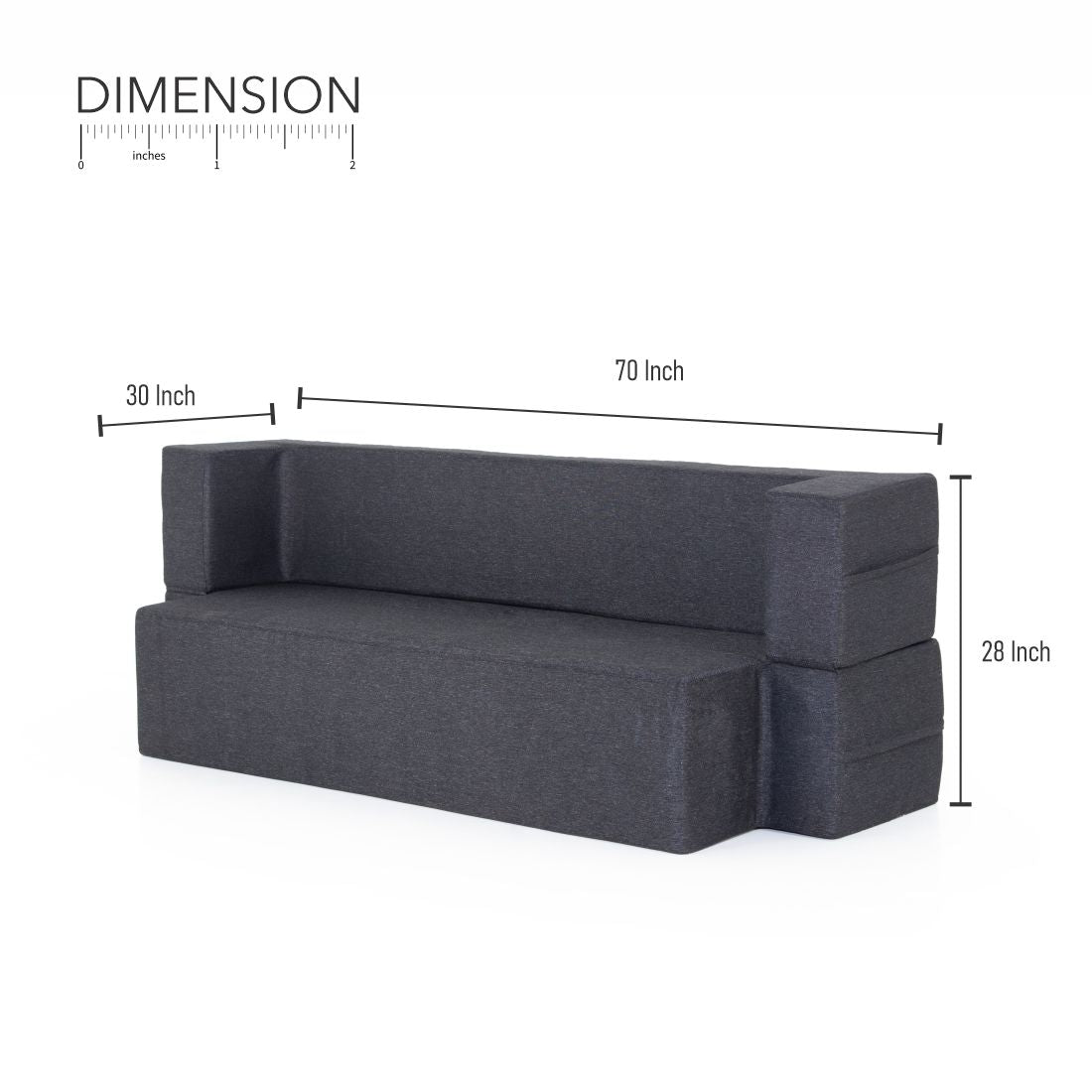 Zoe 3-seater Jute Sofa Cum Bed In Black Colour