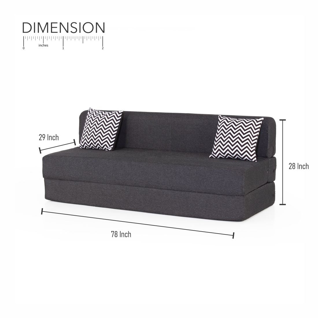 Zen 3-seater Jute Sofa Cum Bed In Black Colour