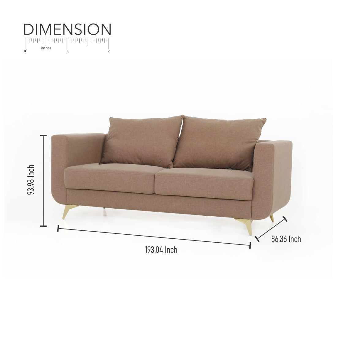 RIO 3-Seater Cotton Sofa In Light Brown Colour