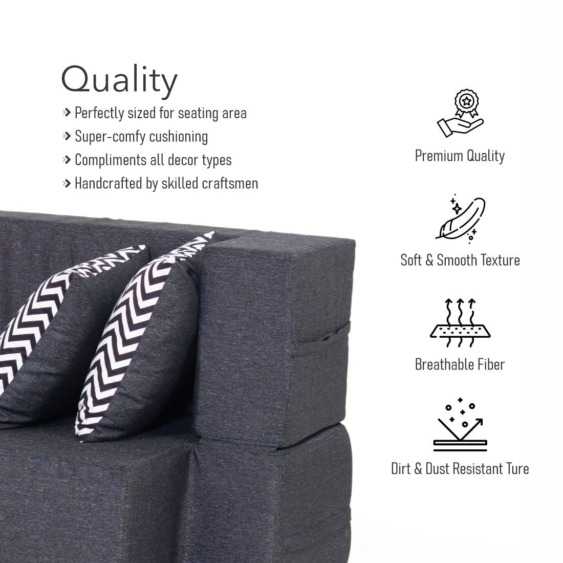 Zoe 3-seater Jute Sofa Cum Bed In Black Colour